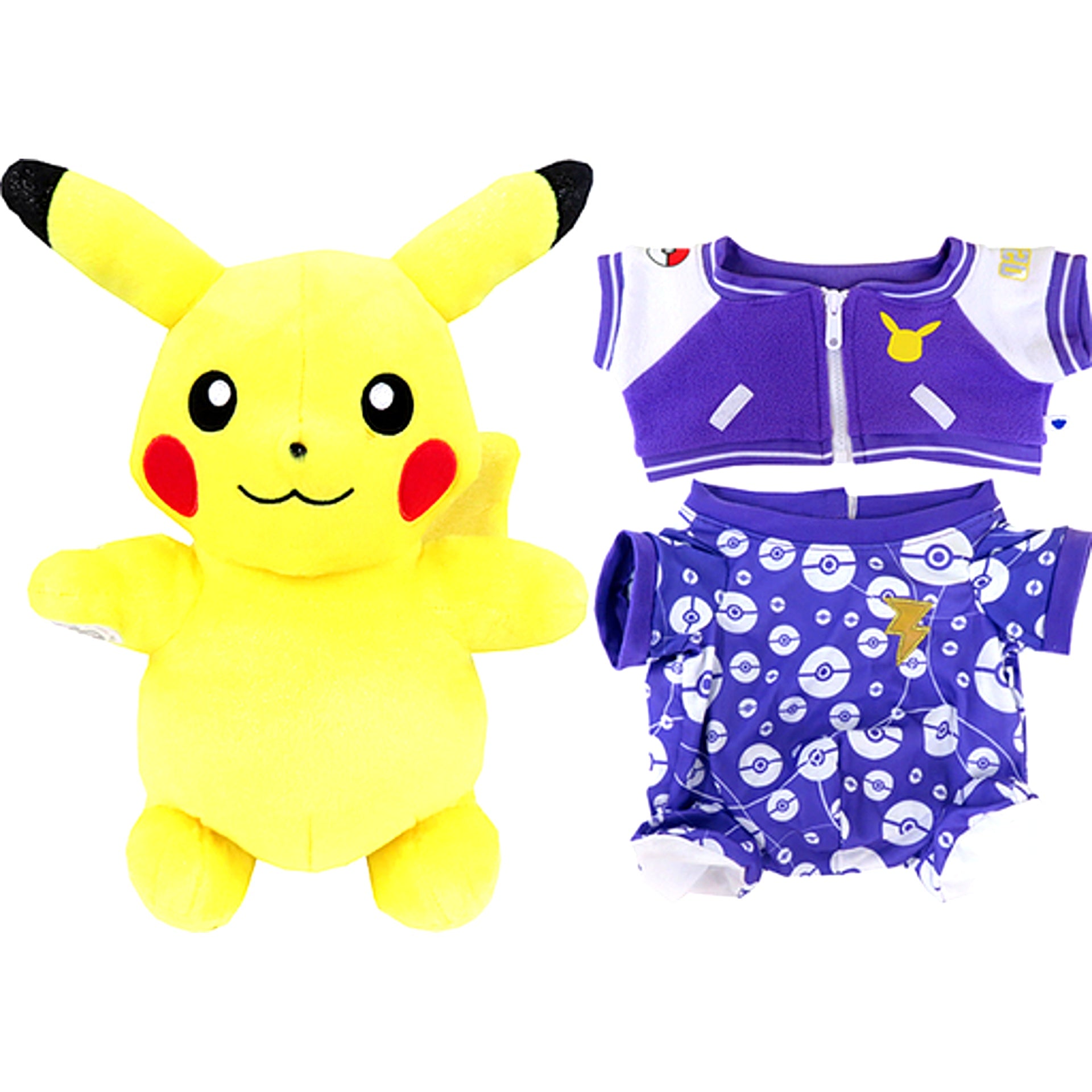 Pikachu with Sound Plush and Outfit Set Pokemon Build A Bear Workshop 25th Anniversary [USED]