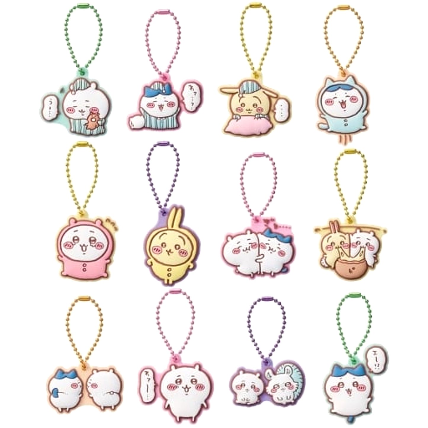 Chiikawa: Nanka Chiisakute Kawaii Yatsu Chiikawa & Others Pukkuri Rubber Mascot Gummy All 12 Types Set Keychains [USED]