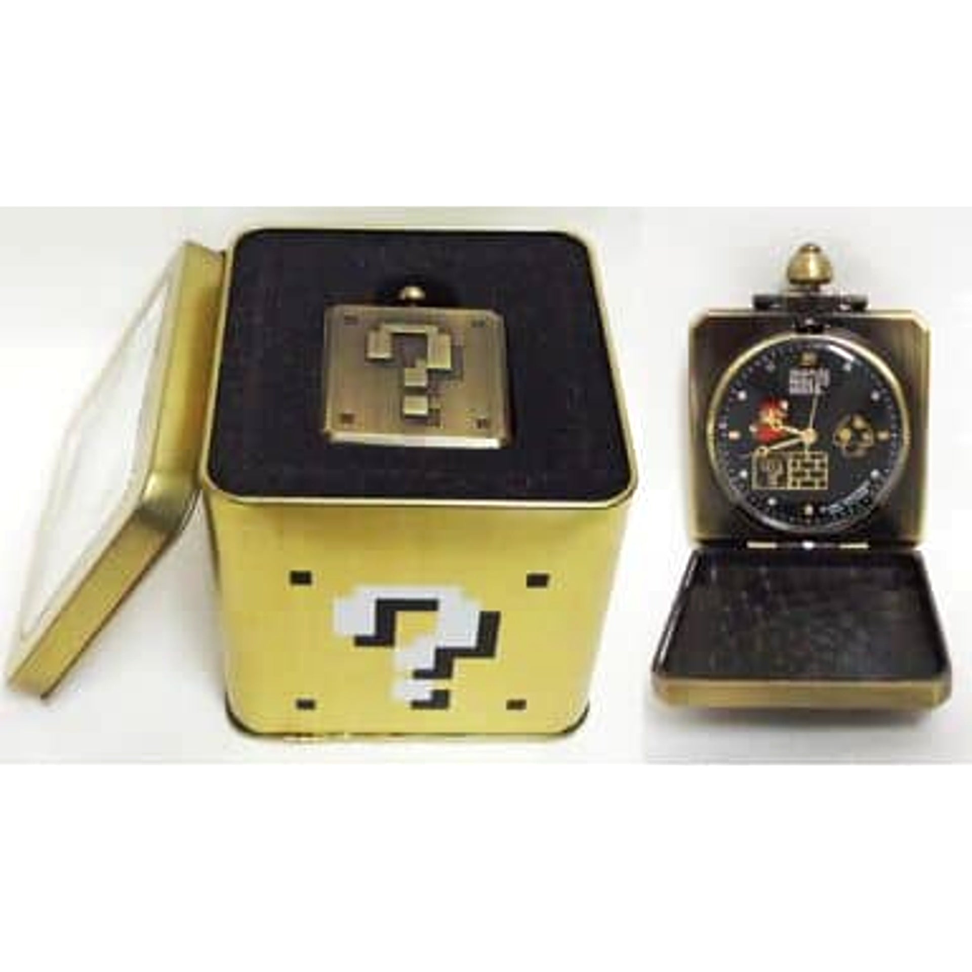 Super Mario Bros. Mario and Super Mushroom Question Block Pocket Watch [USED]