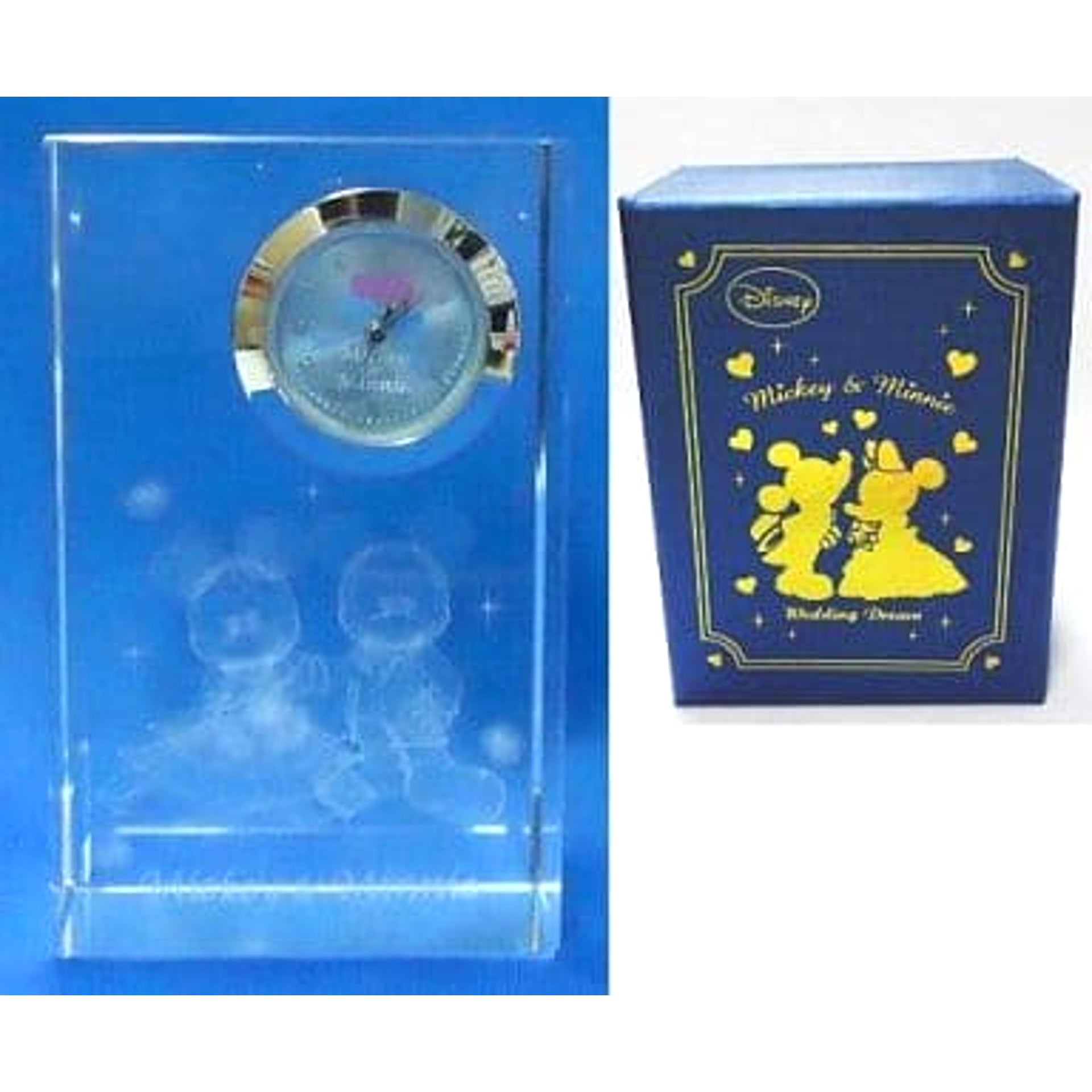 Disney Mickey and Minnie Blue Premium Crystal Clock Wedding Dream Ver. [USED]