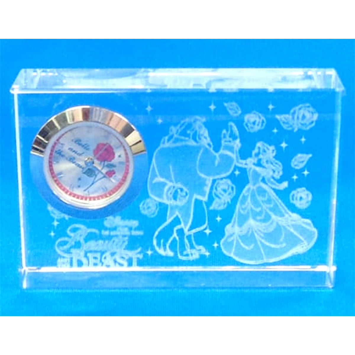 Beauty and the Beast Belle and Beast Rose Premium Crystal Clock [USED]