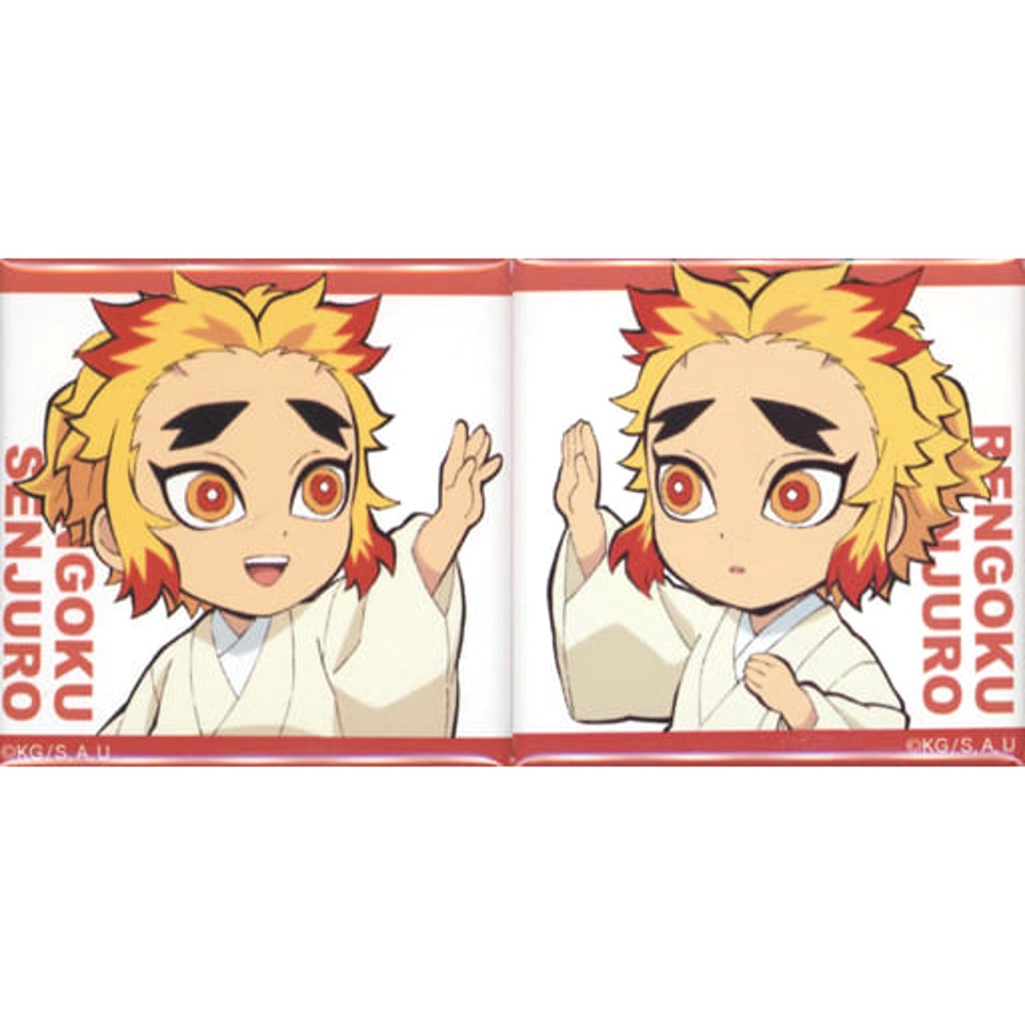 Demon Slayer: Kimetsu no Yaiba the Movie: Mugen Train Senjuro Rengoku Mini Chara Newly Drawn Connecting Square Can Badges ufotable cafe Limited Buttons [USED]