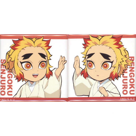 Demon Slayer: Kimetsu no Yaiba the Movie: Mugen Train Senjuro Rengoku Mini Chara Newly Drawn Connecting Square Can Badges ufotable cafe Limited Buttons [USED]