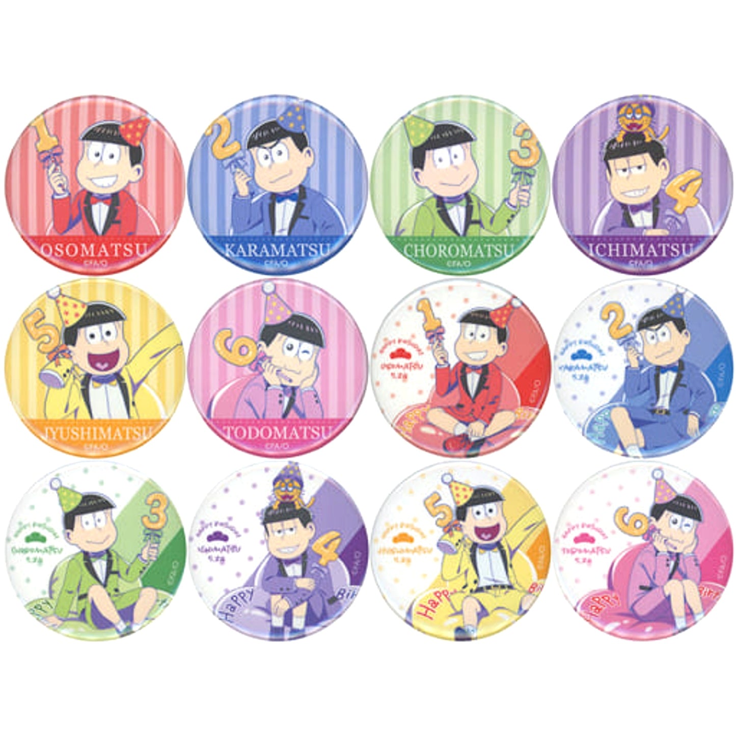 Karamatsu & Others Mr. Osomatsu All 12 Types Set Newly Drawn Illustration Balloon Birthday Ver. Random Button [USED]