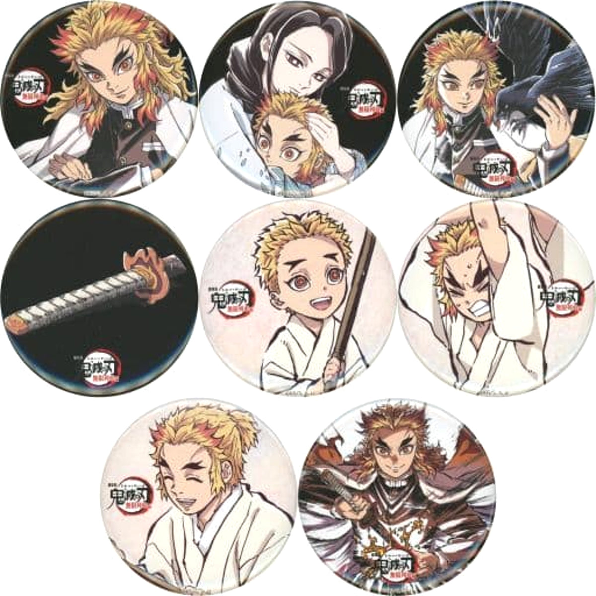 Demon Slayer: Kimetsu no Yaiba the Movie: Mugen Train Kyojuro Rengoku & Others 57mm Can Badge Air Comiket 3 Limited Silver Screen Art Book Deluxe Edition Bundled Items 8 Types Set Buttons [USED]