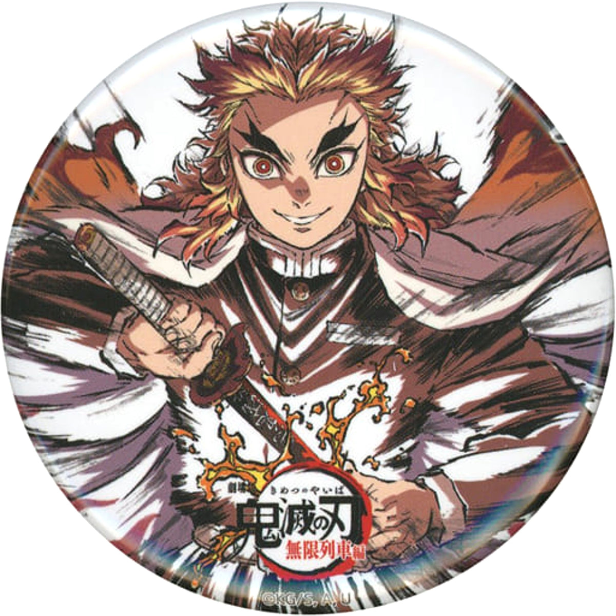 Demon Slayer: Kimetsu no Yaiba the Movie: Mugen Train Kyojuro Rengoku 57mm Can Badge Air Comiket 3 Limited Silver Screen Art Book Deluxe Edition Bundled Items Buttons [USED]