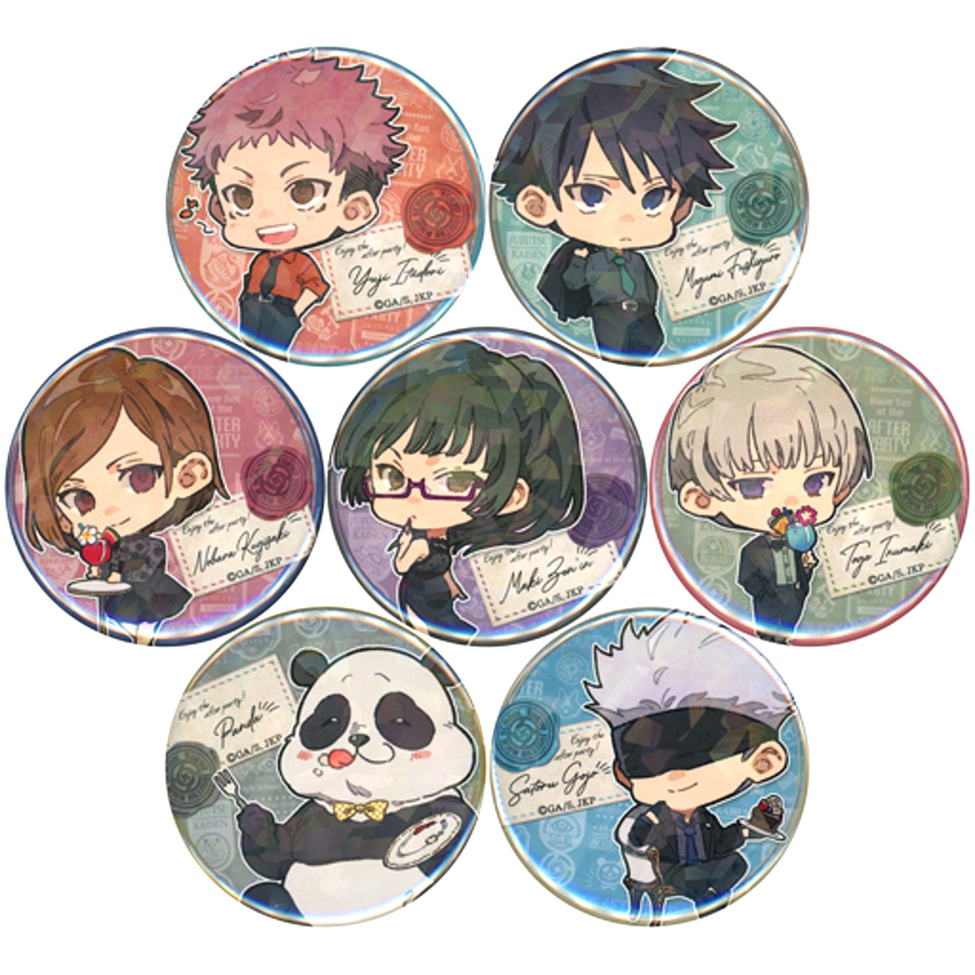 Set of 7 Jujutsu Kaisen Trading Hologram Button After Party ver. [USED]