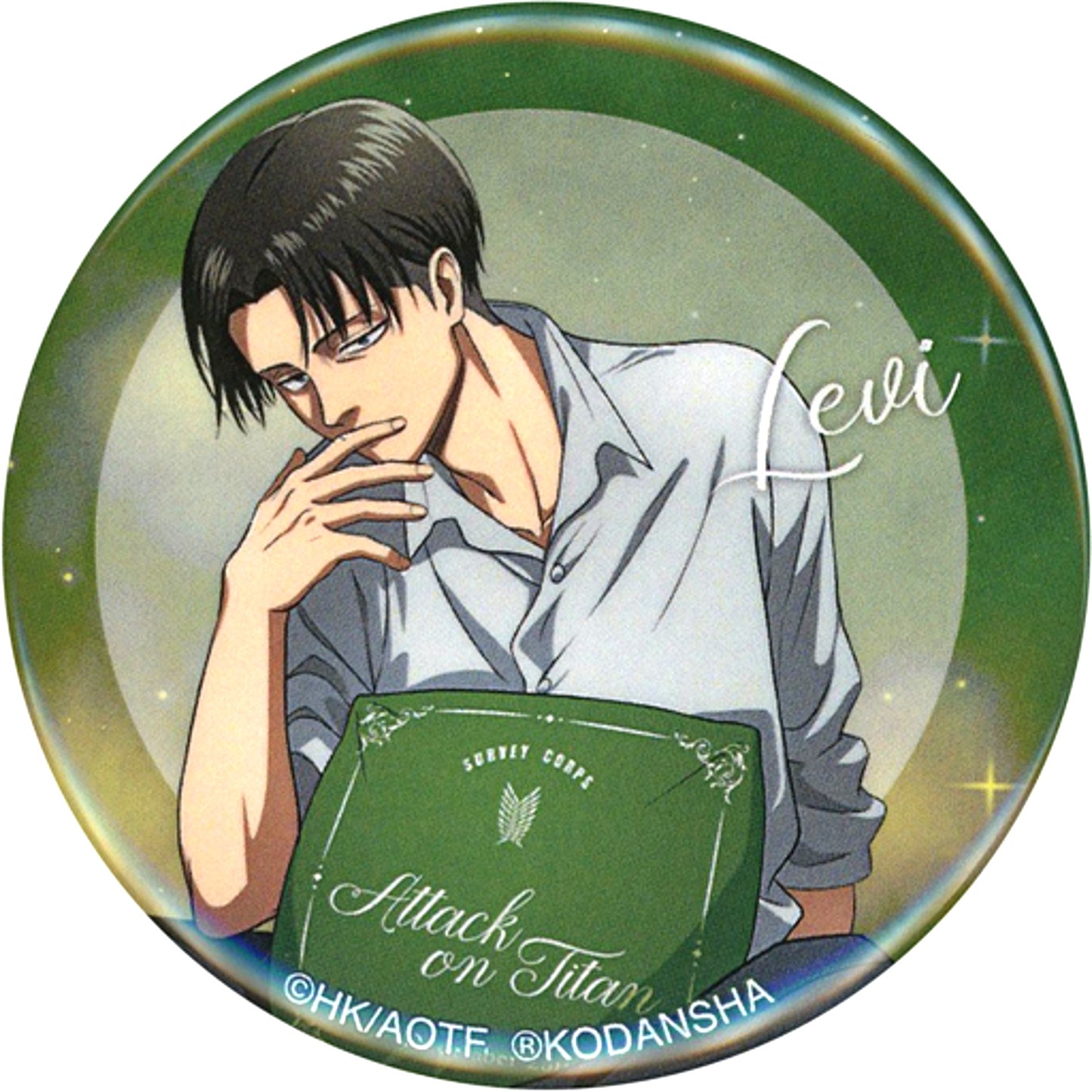 Levi Ackerman - Half Body Attack on Titan Newly Drawn Illustration Relax Ver. Trading Badge [USED]