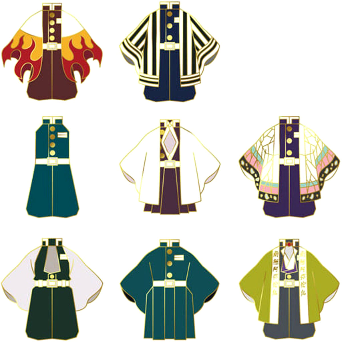 Demon Slayer: Kimetsu no Yaiba Kyojuro Rengoku & Others Diecast Pin Badges Part 2 All 8 Types Set Buttons [USED]