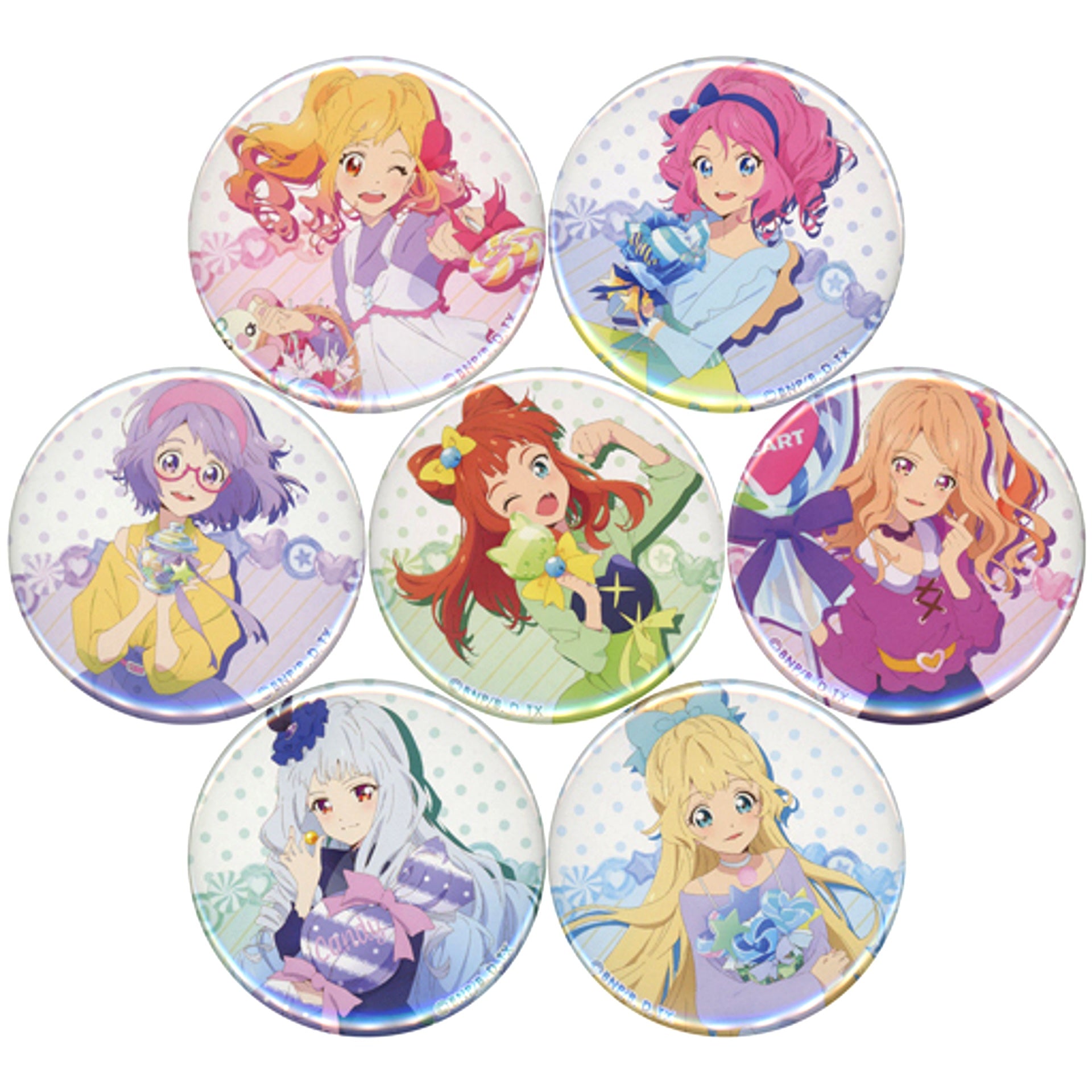 Set of 7 Aikatsu Stars! Trading Button Pastel Candy Animate Limited [USED]