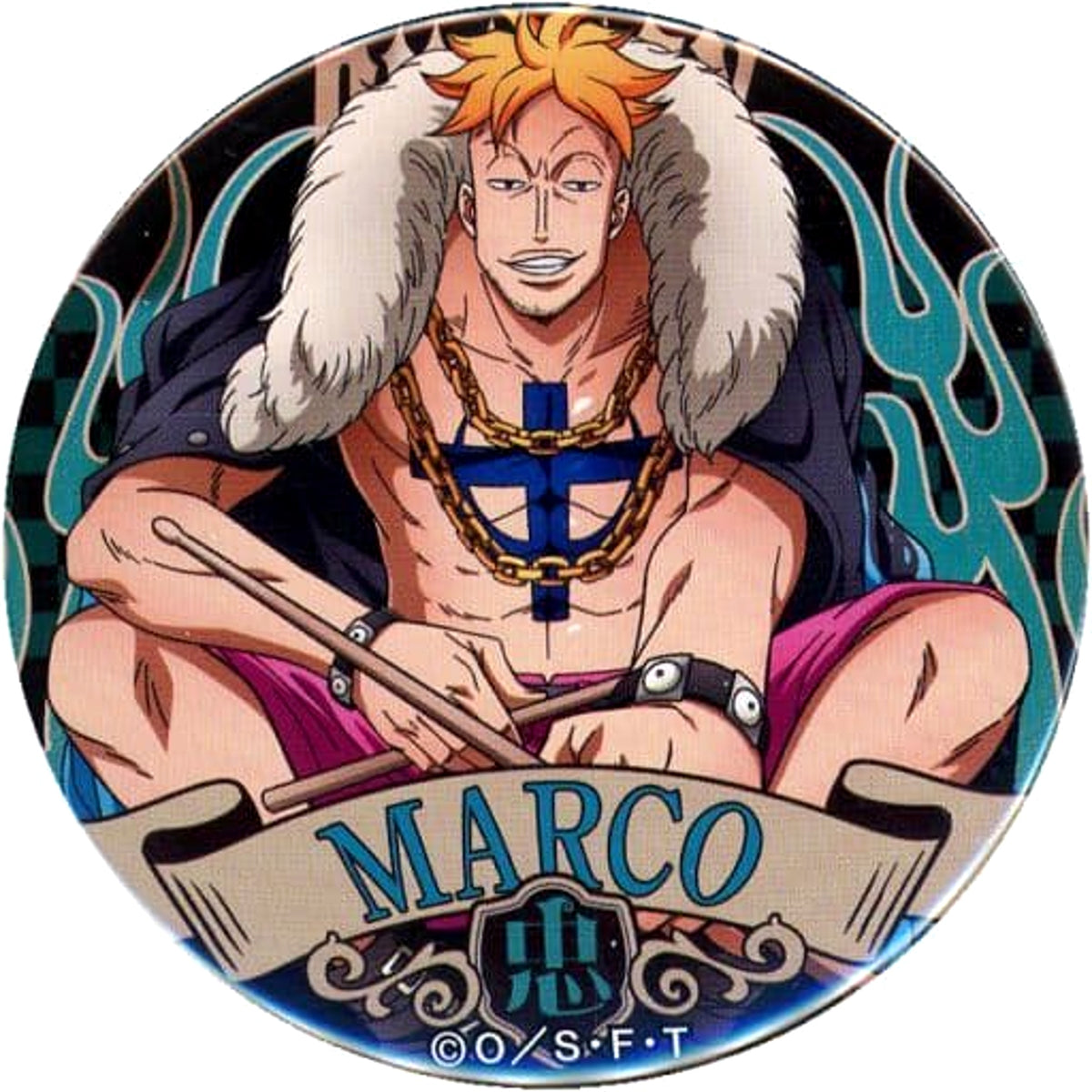One Piece Marco Yakara Can Badge Part 15 Music Buttons [USED]
