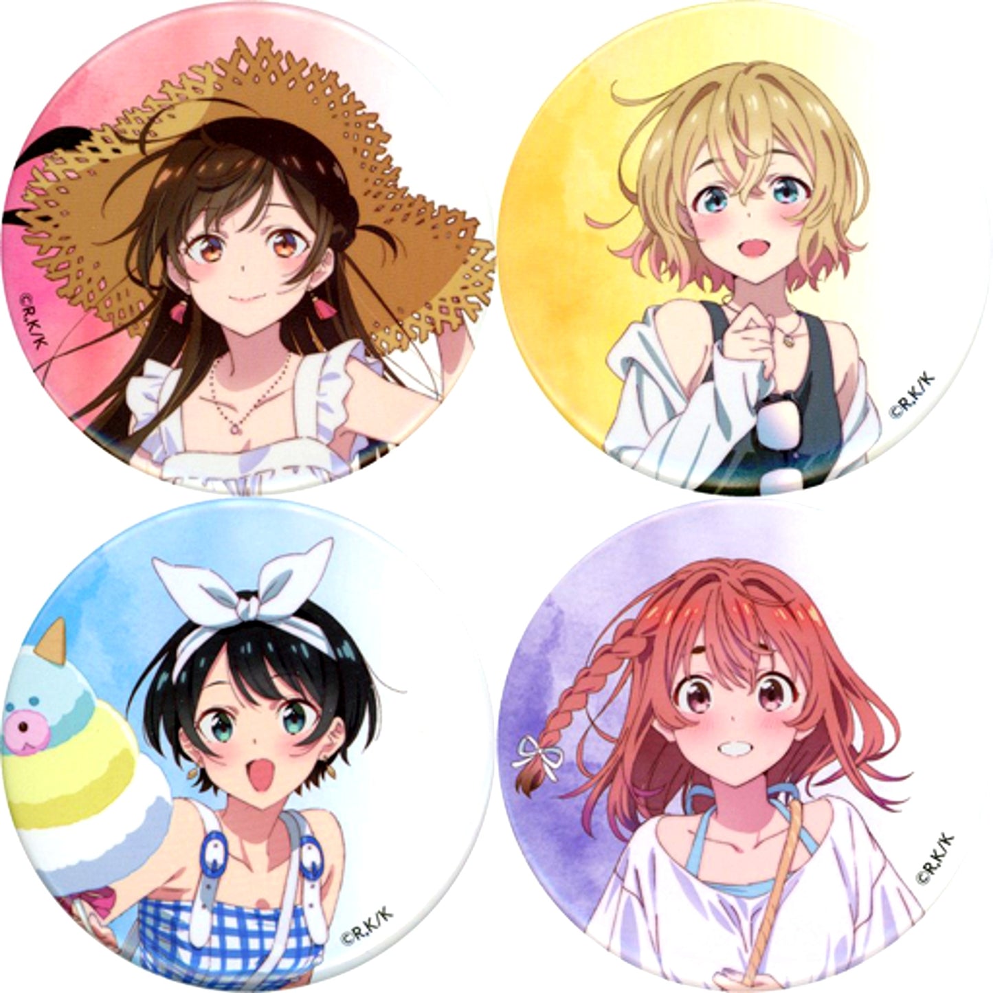 Set of 4 Rent-A-Girlfriend Button Summer Vacation Date Fashion Purchase Bonus Hikokuji [USED]