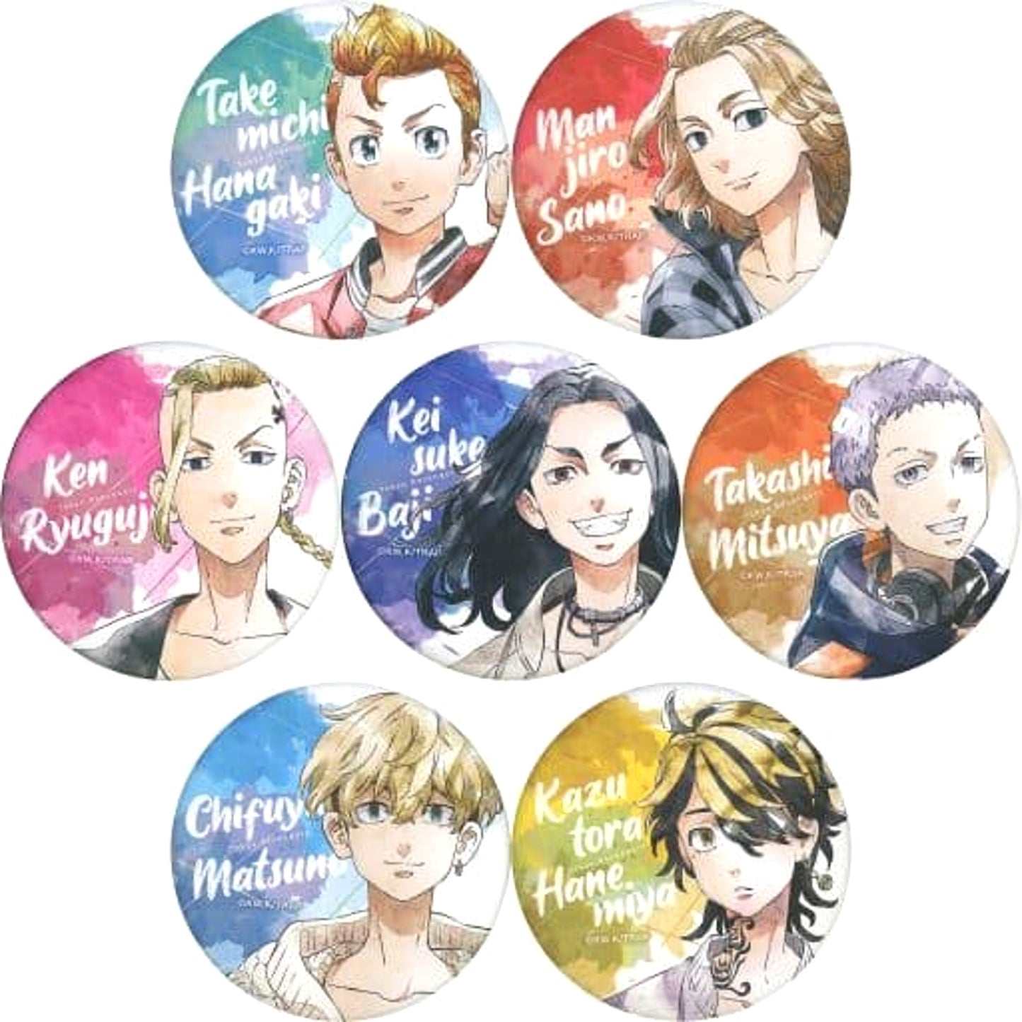 Manjiro Sano & Others Tokyo Revengers All 7 Types Set Art-Pic Chara Badge Collection Art-Pic [USED]