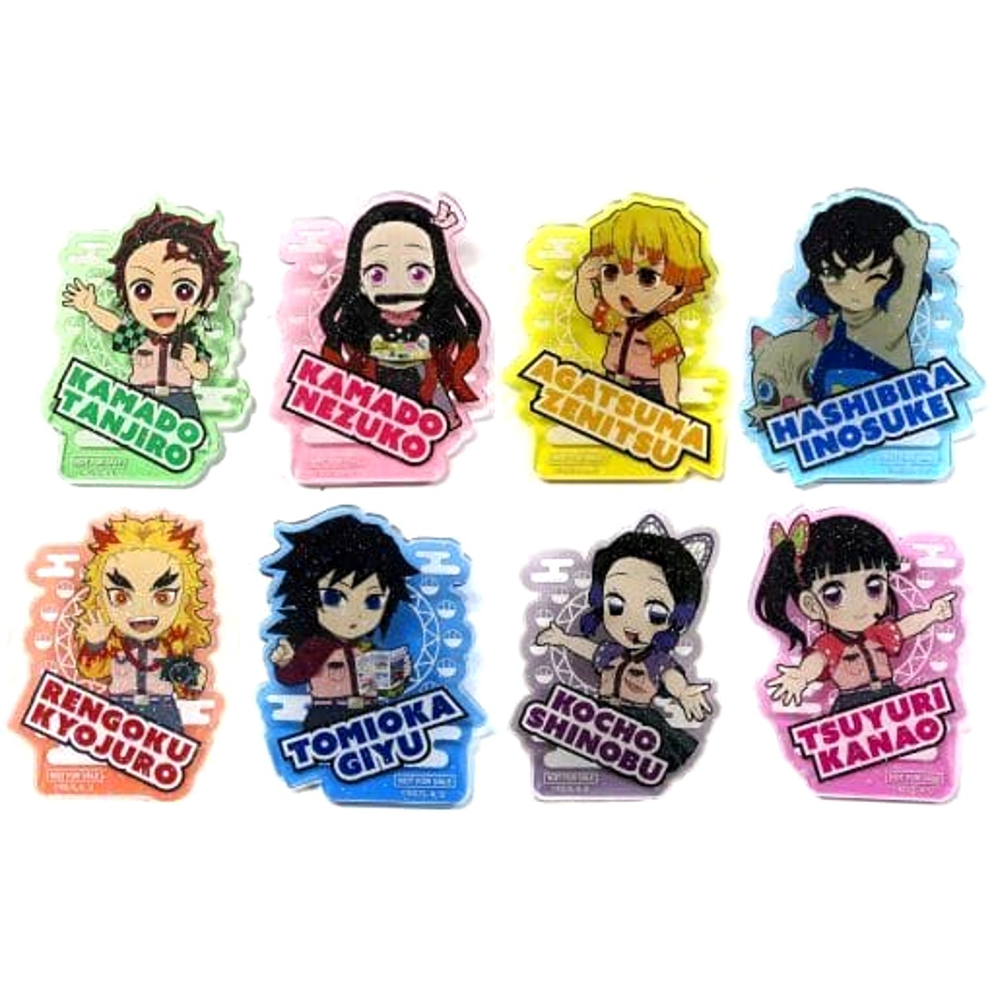Demon Slayer: Kimetsu no Yaiba Nezuko Kamado & Others All 8 Types Set Acrylic Badge with Glitter Tokyo Dome City Attractions Total Concentration! Omotenashi Daisakusen Limited Fair Game B Prize [USED]