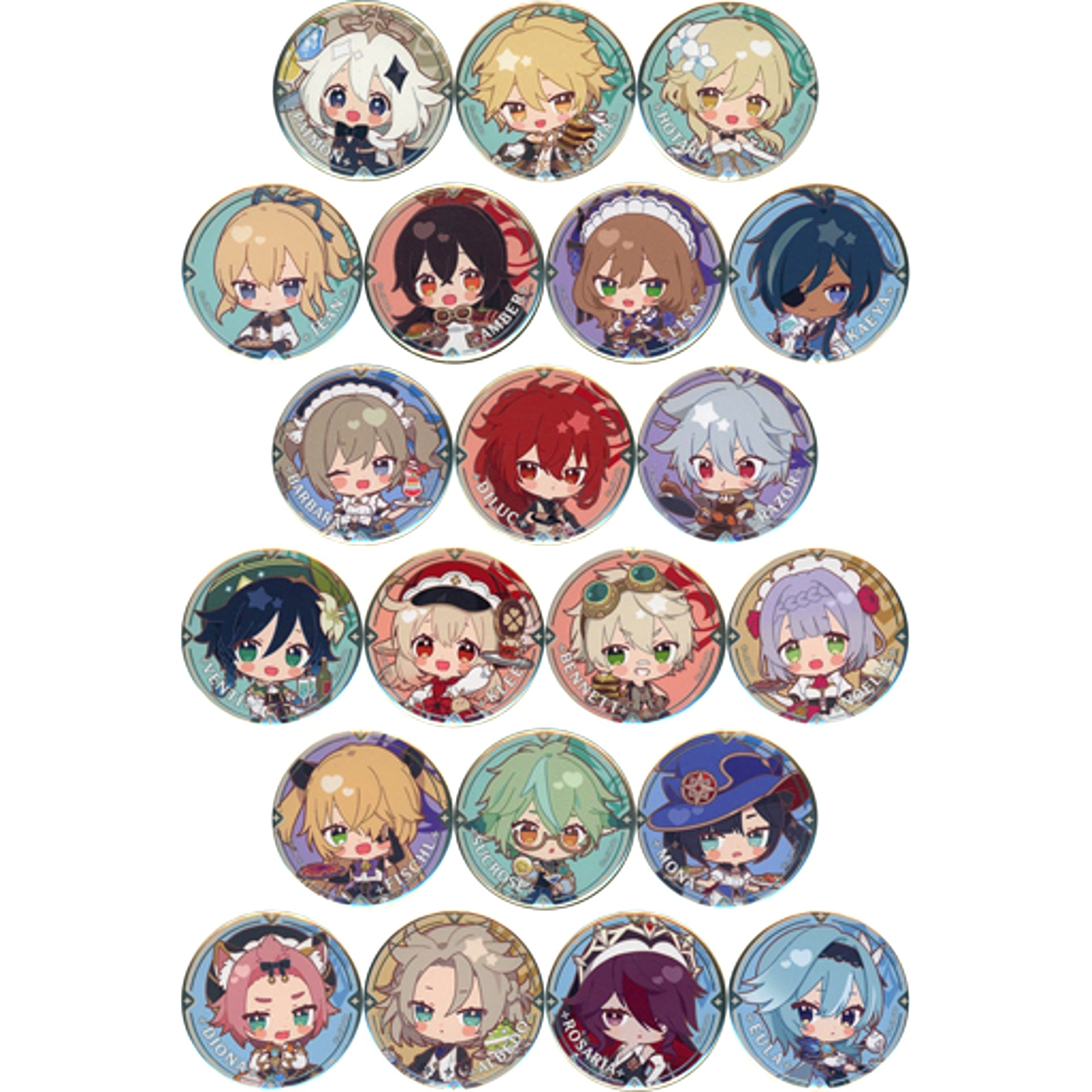 Set of 21 All Characters Genshin Impact Chibi Character Trading Button Sweets Paradise Feast of the Breezes [USED]