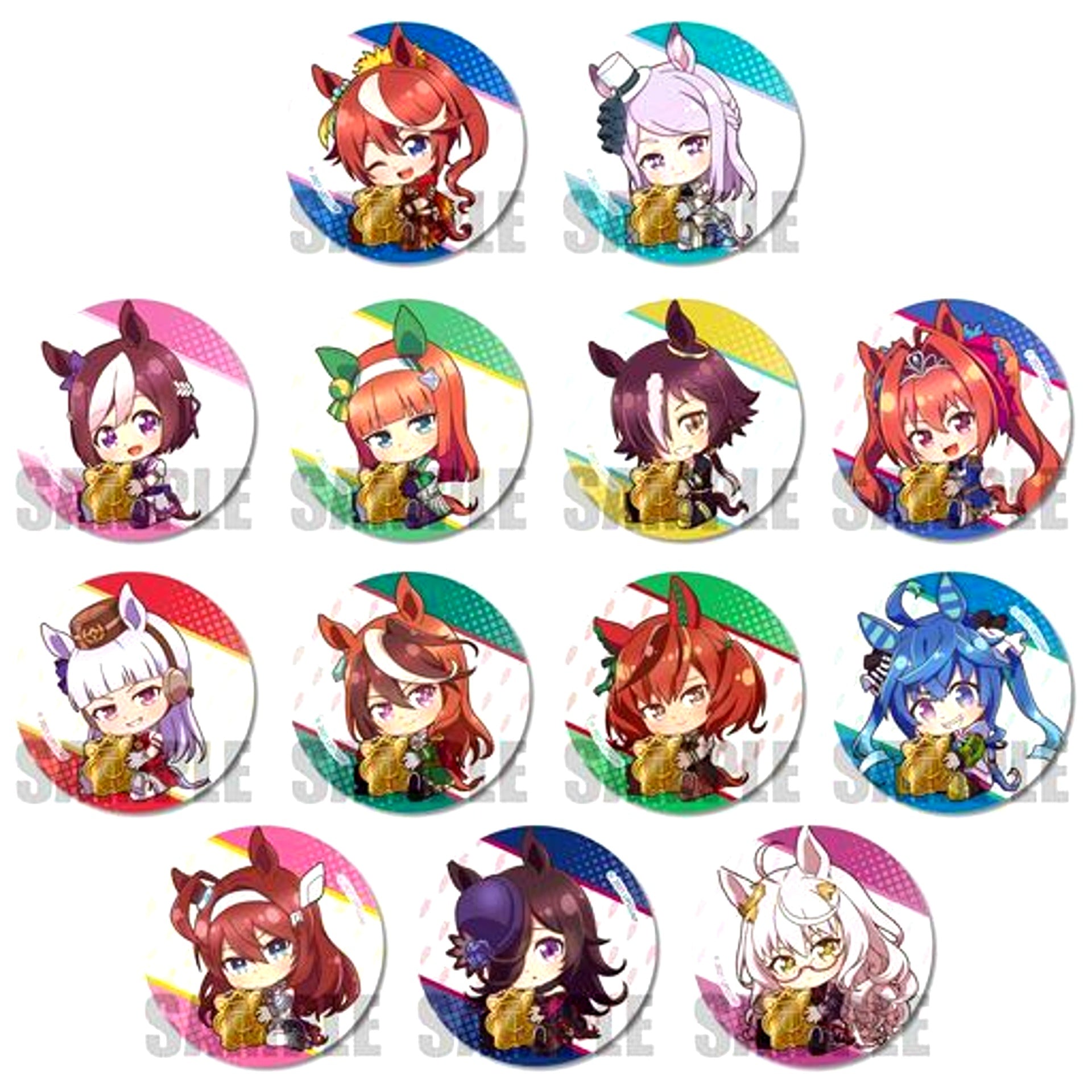 Set of 13 Uma Musume Pretty Derby Season 2 Gyugyutto Trading Button [USED]