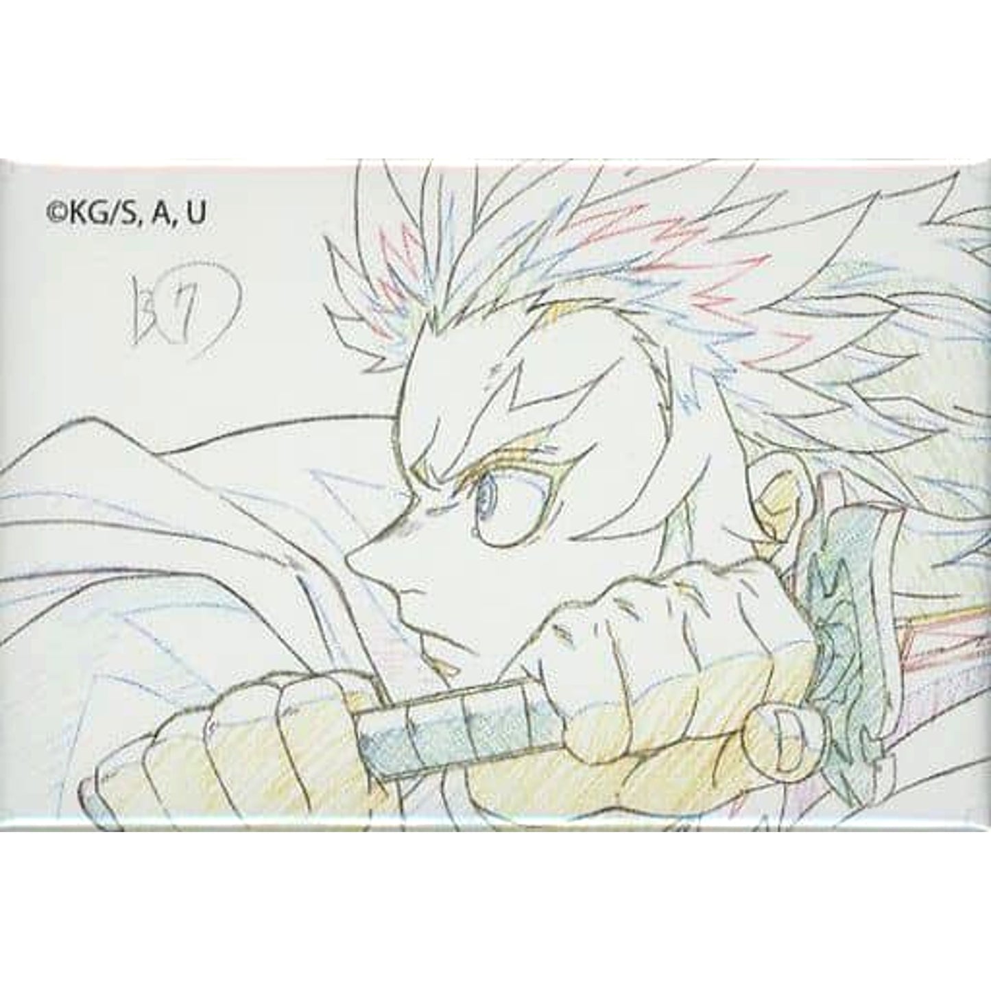 Kyojuro Rengoku Facing Left Slashing Demon Slayer: Kimetsu no Yaiba the Movie: Mugen Train Original Collection Square Random Button B Final Screening Commemoration Ufotable Theater Sales Part3 Limited Edition [USED]