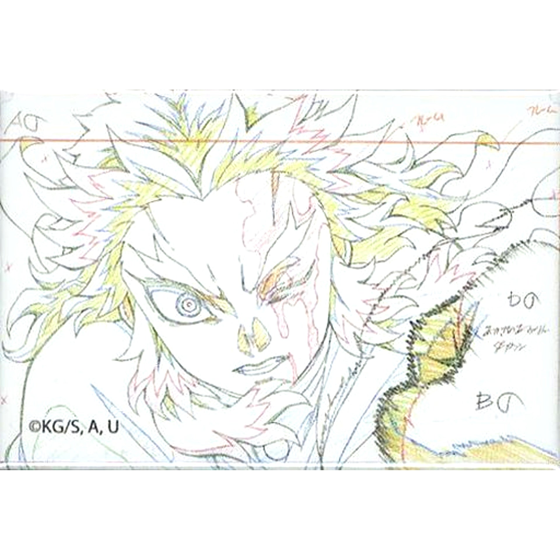 Kyojuro Rengoku Front Closed Eye Hair Right Demon Slayer: Kimetsu no Yaiba Mugen Train Genga Collection Square Random Button B Final Screening Commemoration ufotable Theater Merch 3rd [USED]