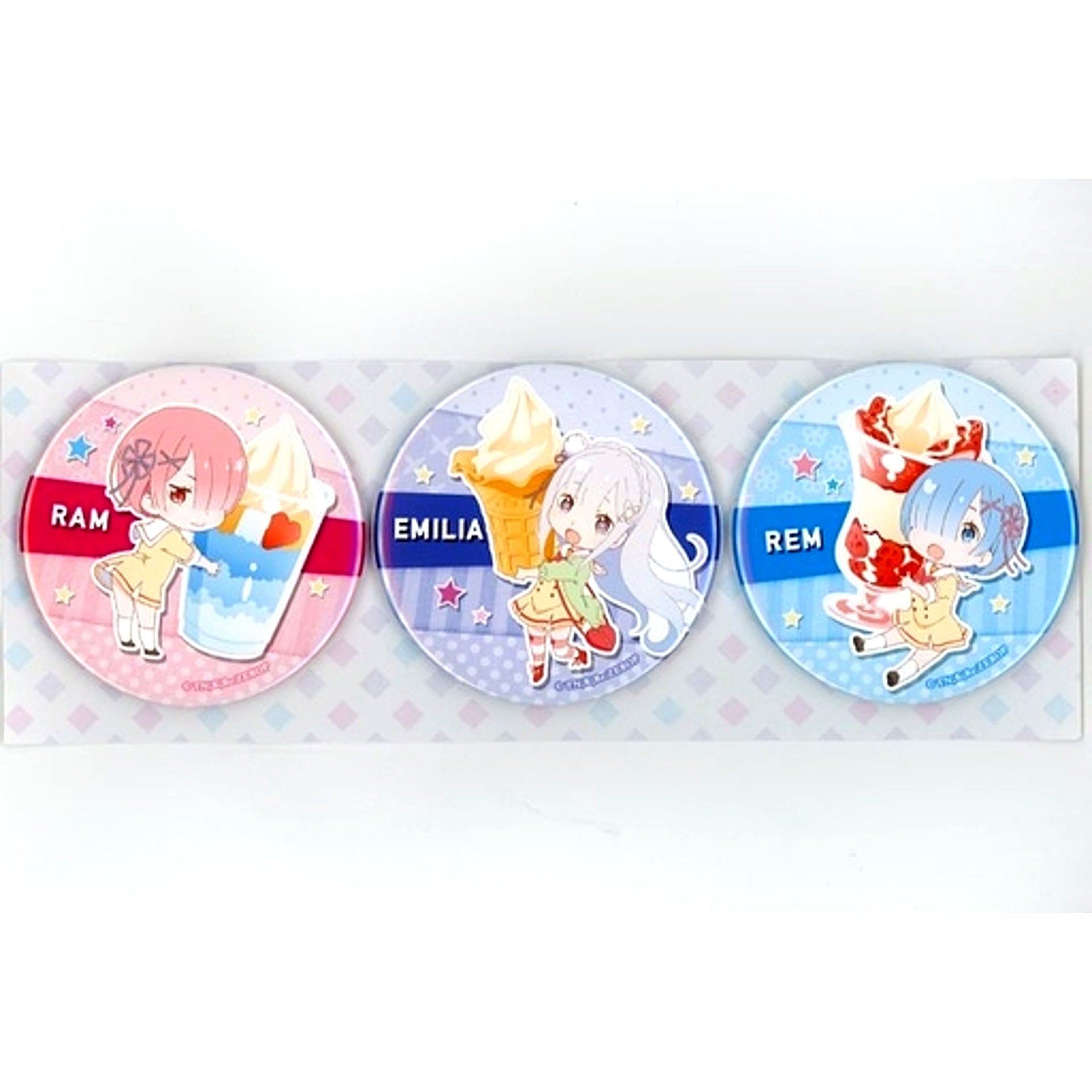Set of 3 Emilia & Rem & Ram Re:Zero Starting Life in Another World Buttons Loppi Limited [USED]