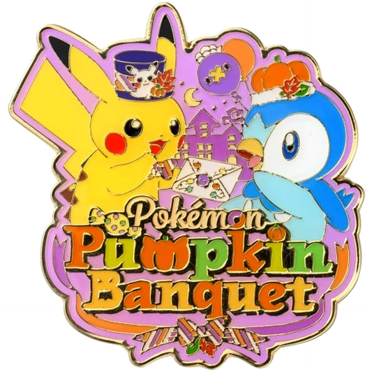 Pikachu & Piplup Pokemon Logo Pins Pumpkin Banquet Pokemon Center Limited [USED]