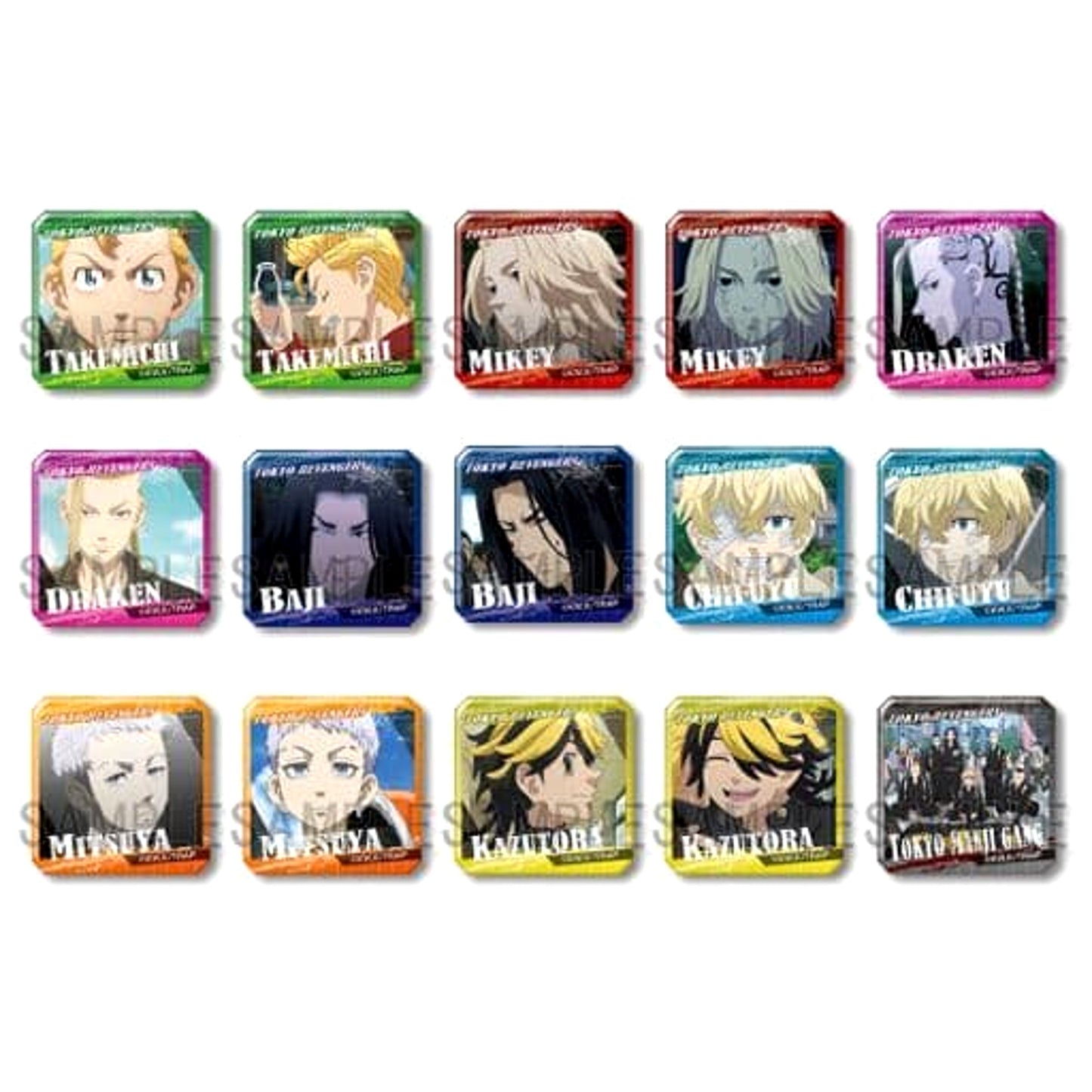 Tokyo Revengers Takemichi Hanagaki & Others Pukutto Badge Collection All 15 Types Set Buttons [USED]