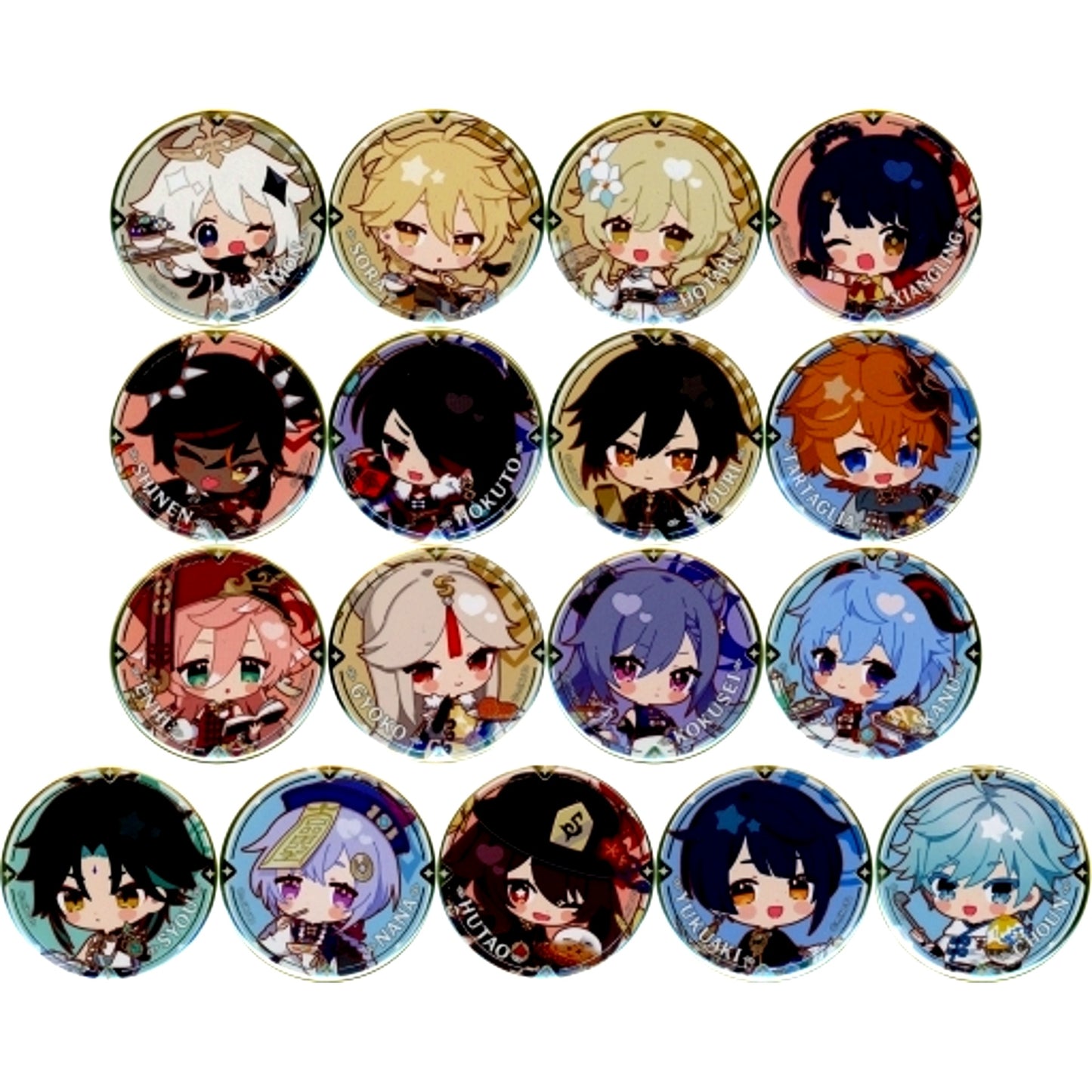 Set of 17 All Characters Genshin Impact Chibi Character Trading Button Sweets Paradise Yanhua Jucan [USED]