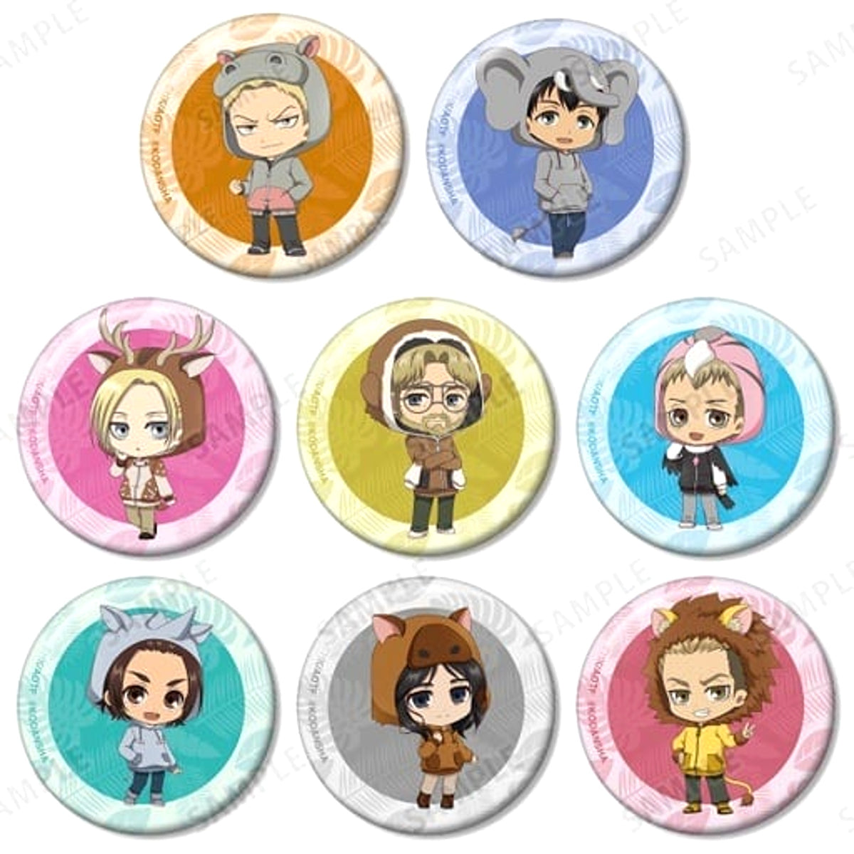 Attack on Titan Reiner Braun & Others Trading Warrior of Marley Chibi Chara Can Badge All 8 Types Set Buttons [USED]
