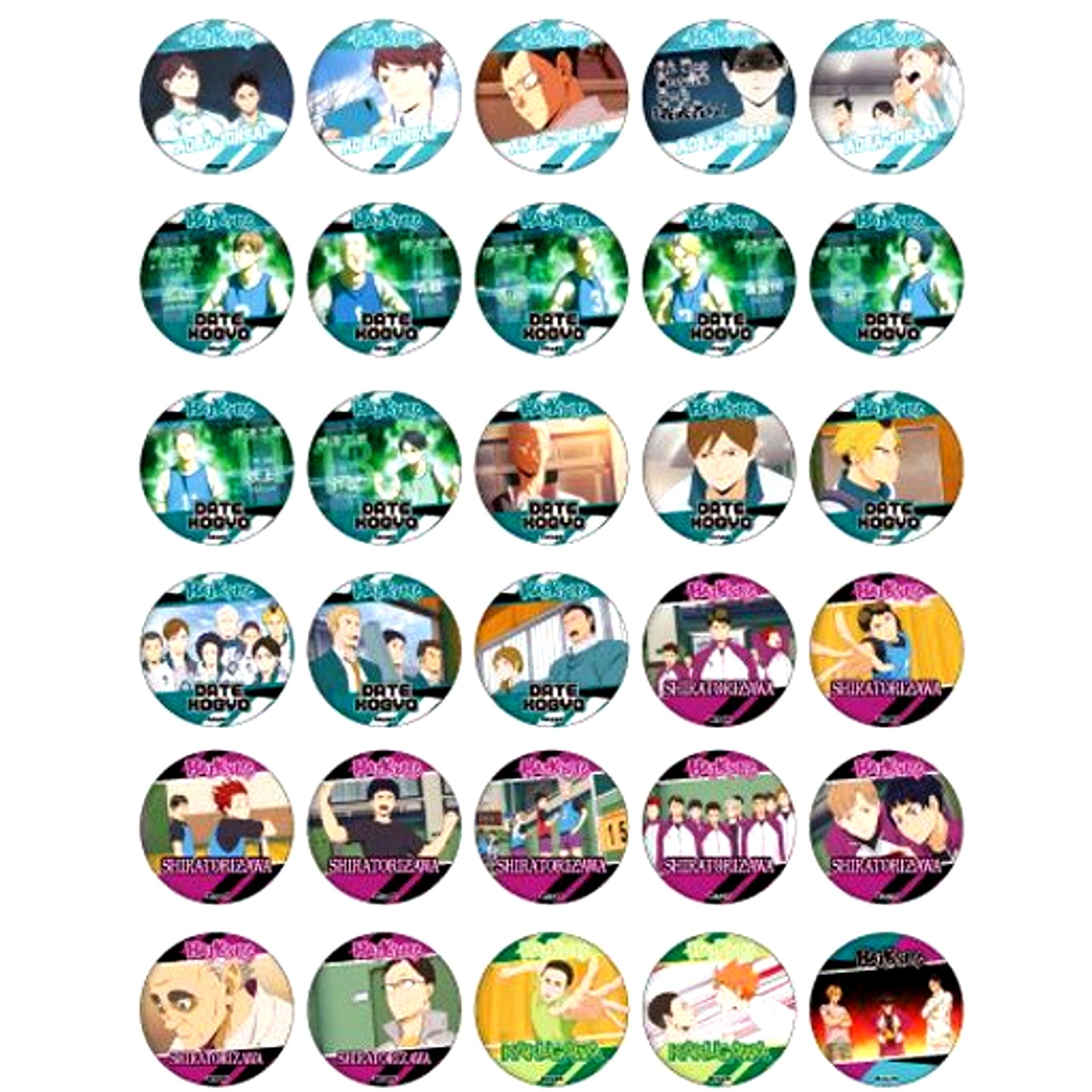 Set of 30 Haikyu!! Can Gacha 54mm 04. Trading Scene Shot Button 4 Aoba Johsai Date Tech Shiratorizawa Kadokawa [USED]