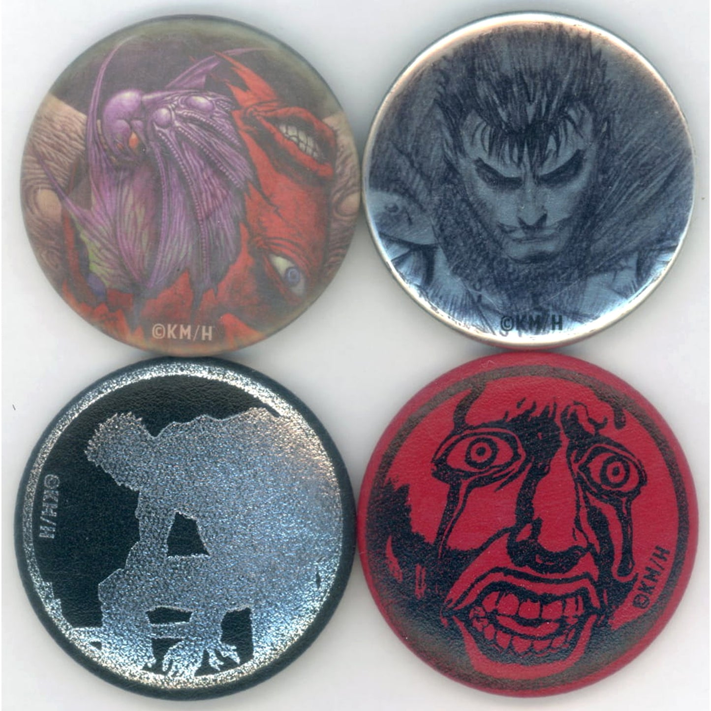 Berserk Guts & Others Leather & Metal Badge Great Berserk Exhibition Limited Set of 4 Buttons [USED]