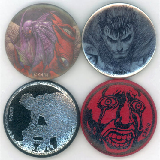 Berserk Guts & Others Leather & Metal Badge Great Berserk Exhibition Limited Set of 4 Buttons [USED]