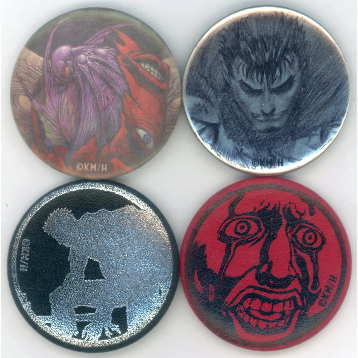 Berserk Guts & Others Leather & Metal Badge Great Berserk Exhibition Limited Set of 4 Buttons [USED]