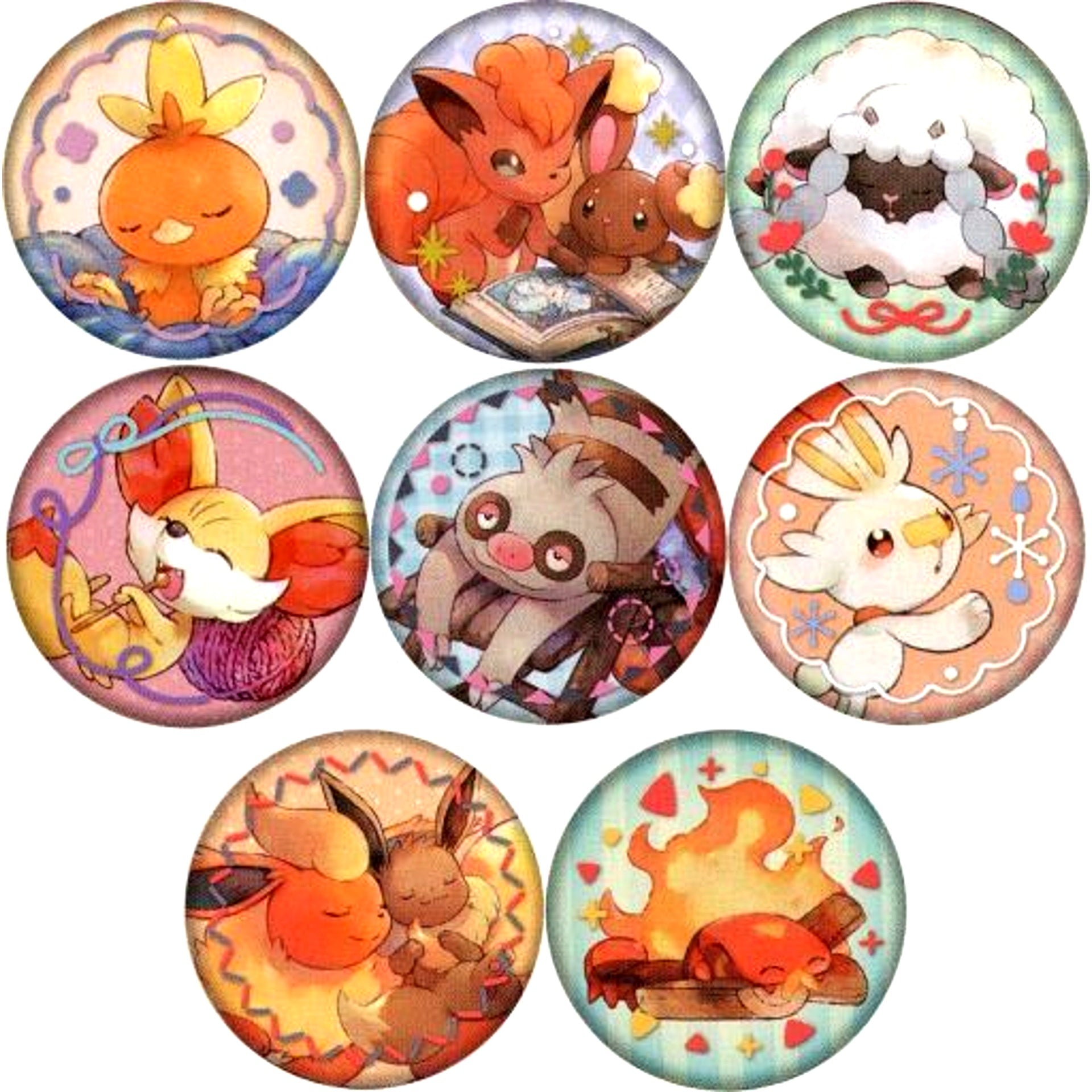 Set of 8 All Characters Pokemon Embroidered Fabric Button Collection Honwaka Pokapoka Pokemon Center Limited [USED]