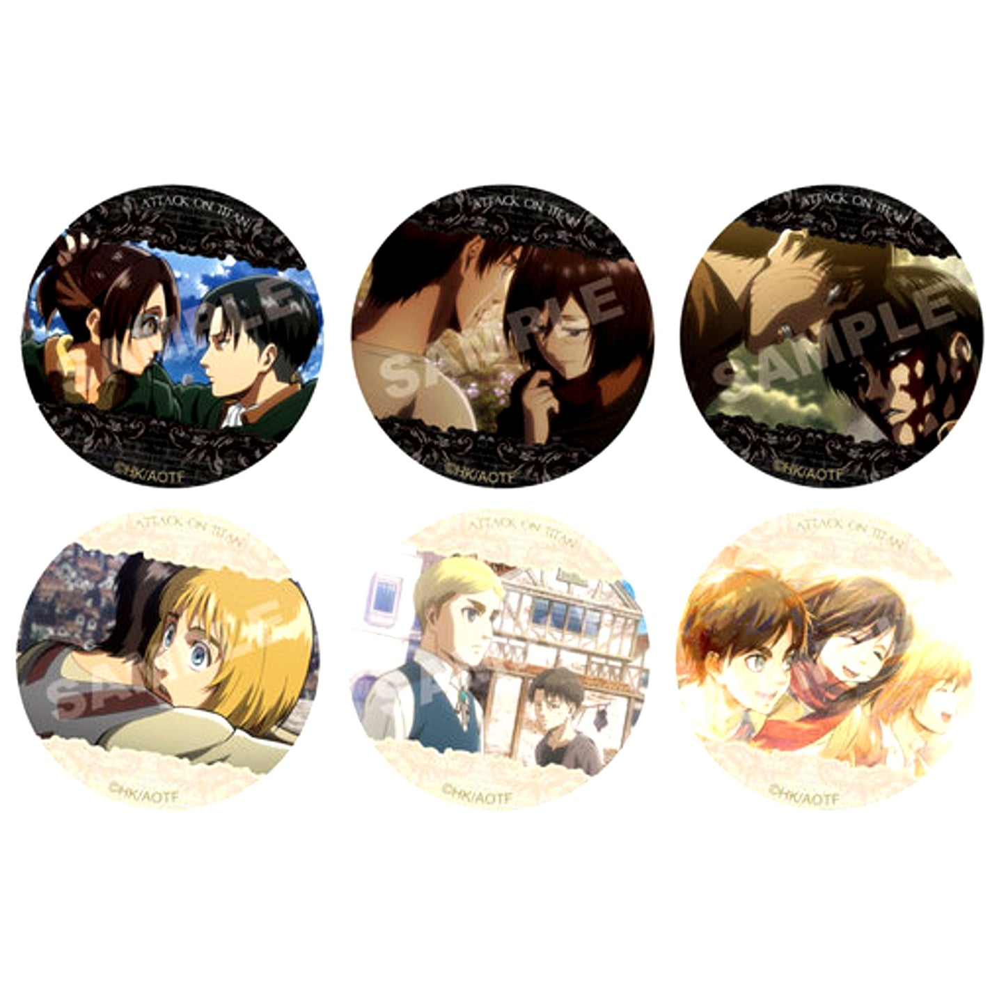 Set of 6 Attack on Titan Glitter Badge 76mm CONNECTION [USED]