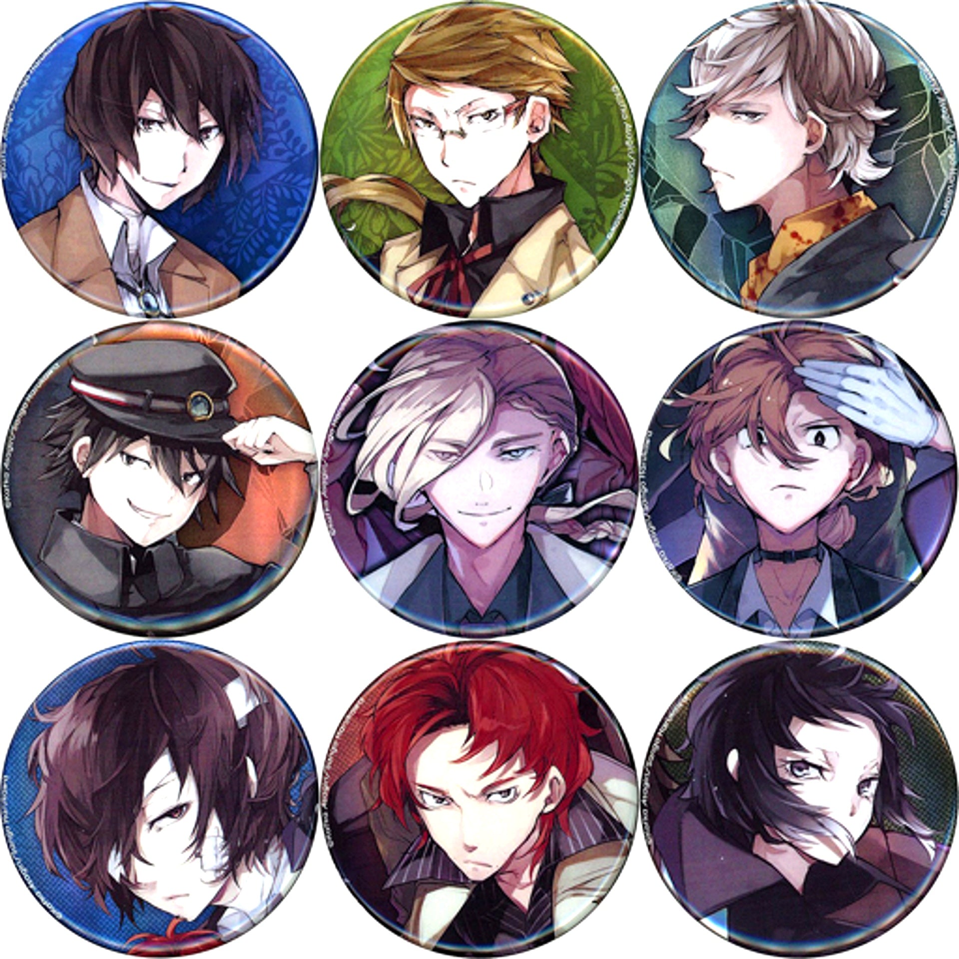 Set of 9 Bungo Stray Dogs Trading Hologram Button Novels Ver. [USED]