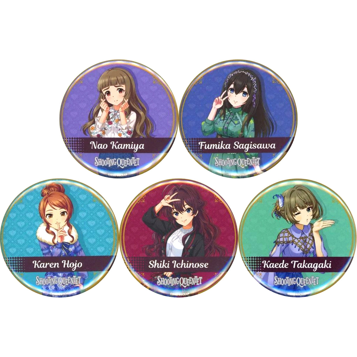 Set of 5 The Idolmaster Cinderella Girls x SCRAP SHOOTING QUEENTET Produce Even If Apart! Trading Button [USED]