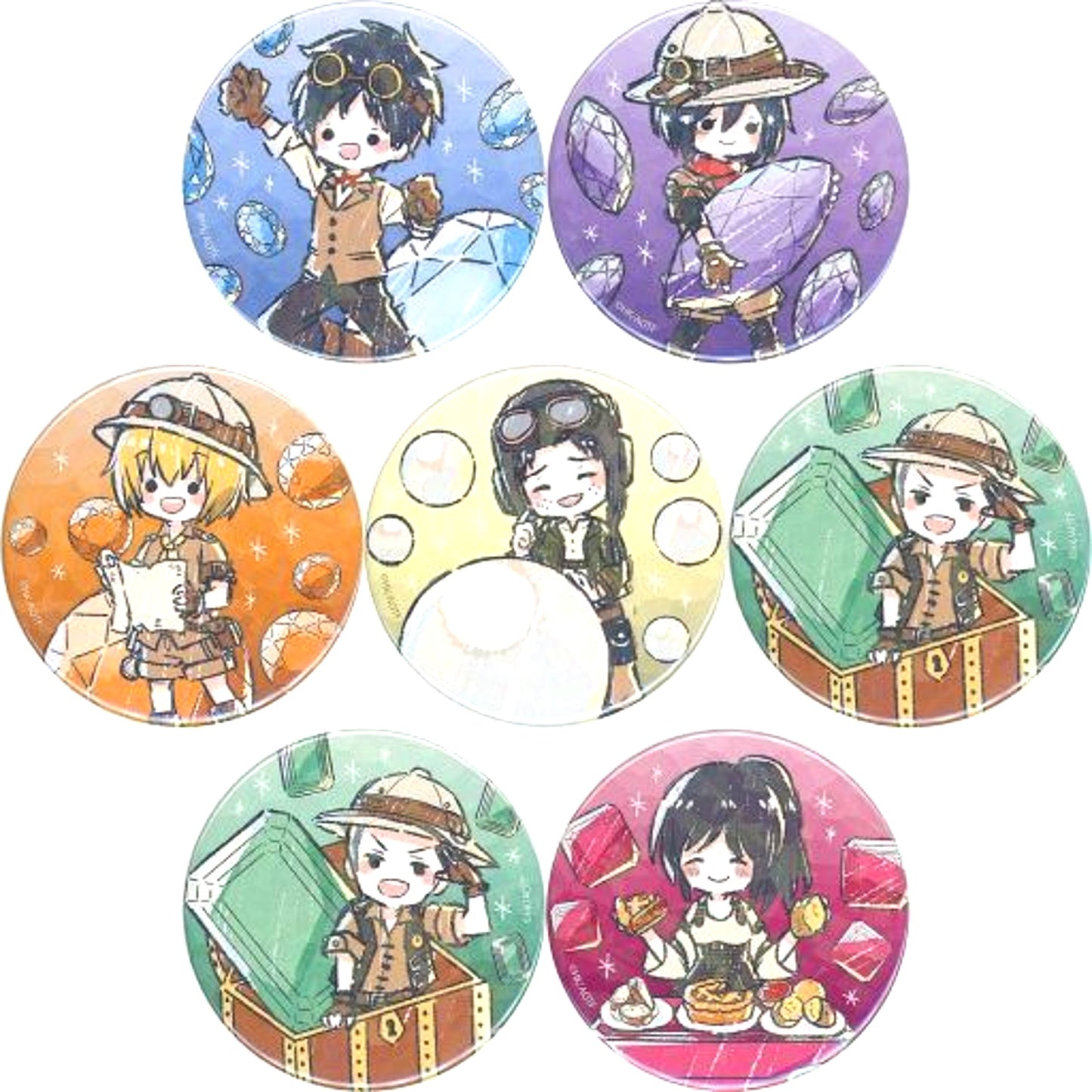 Set of 7 Attack on Titan Hologram Badge - 65mm 03. Birthstone Ver. GraffArt Design [USED]