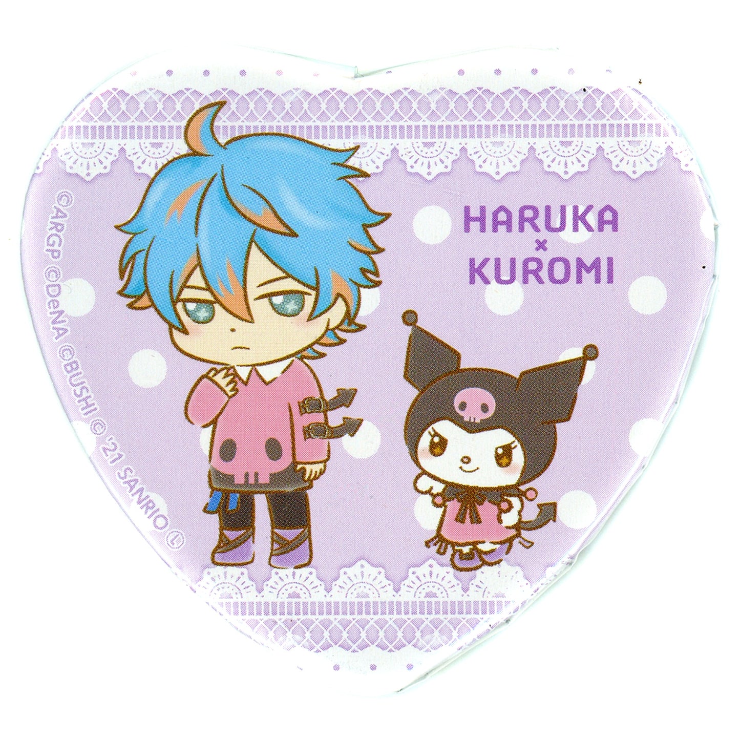 Haruka Nijo x Kuromi ARGONAVIS from BanG Dream! x Sanrio Characters Trading Heart Shape Button B Animate Ikebukuro Main Store Limited [USED]