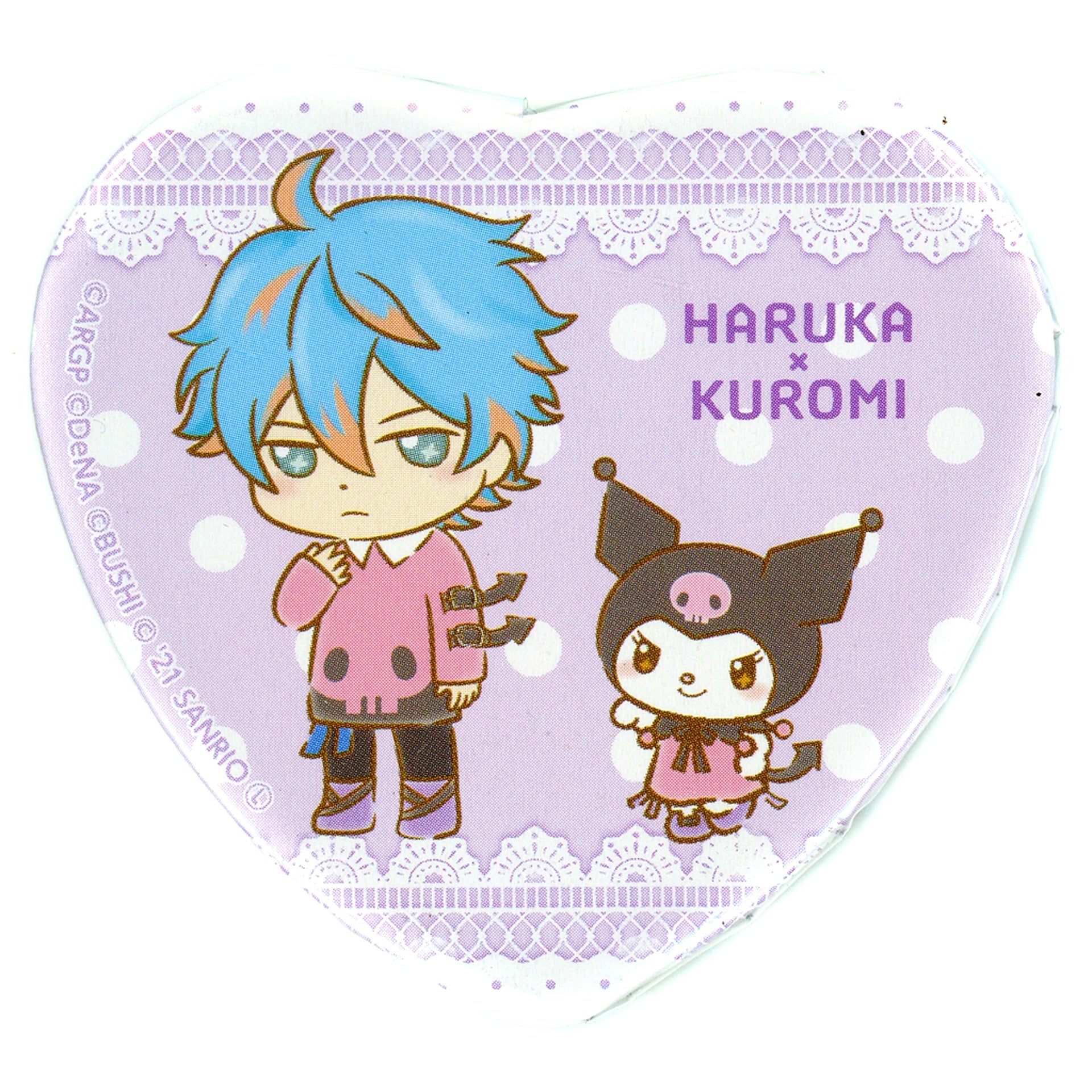 Haruka Nijo x Kuromi ARGONAVIS from BanG Dream! x Sanrio Characters Trading Heart Shape Button B Animate Ikebukuro Main Store Limited [USED]