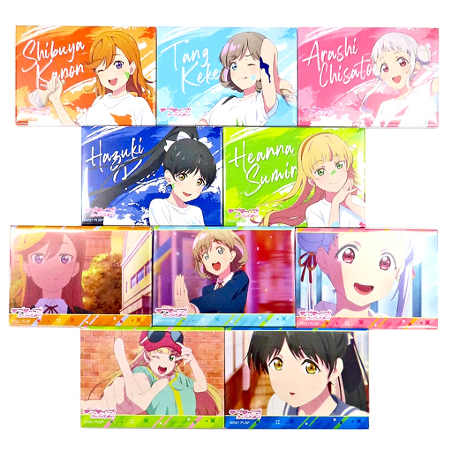 Set of 10 B Prize Love Live! Superstar!! Square Button Love Live! Series x Atre Akihabara Minigame Liella!'s School Idol Cooking [USED]