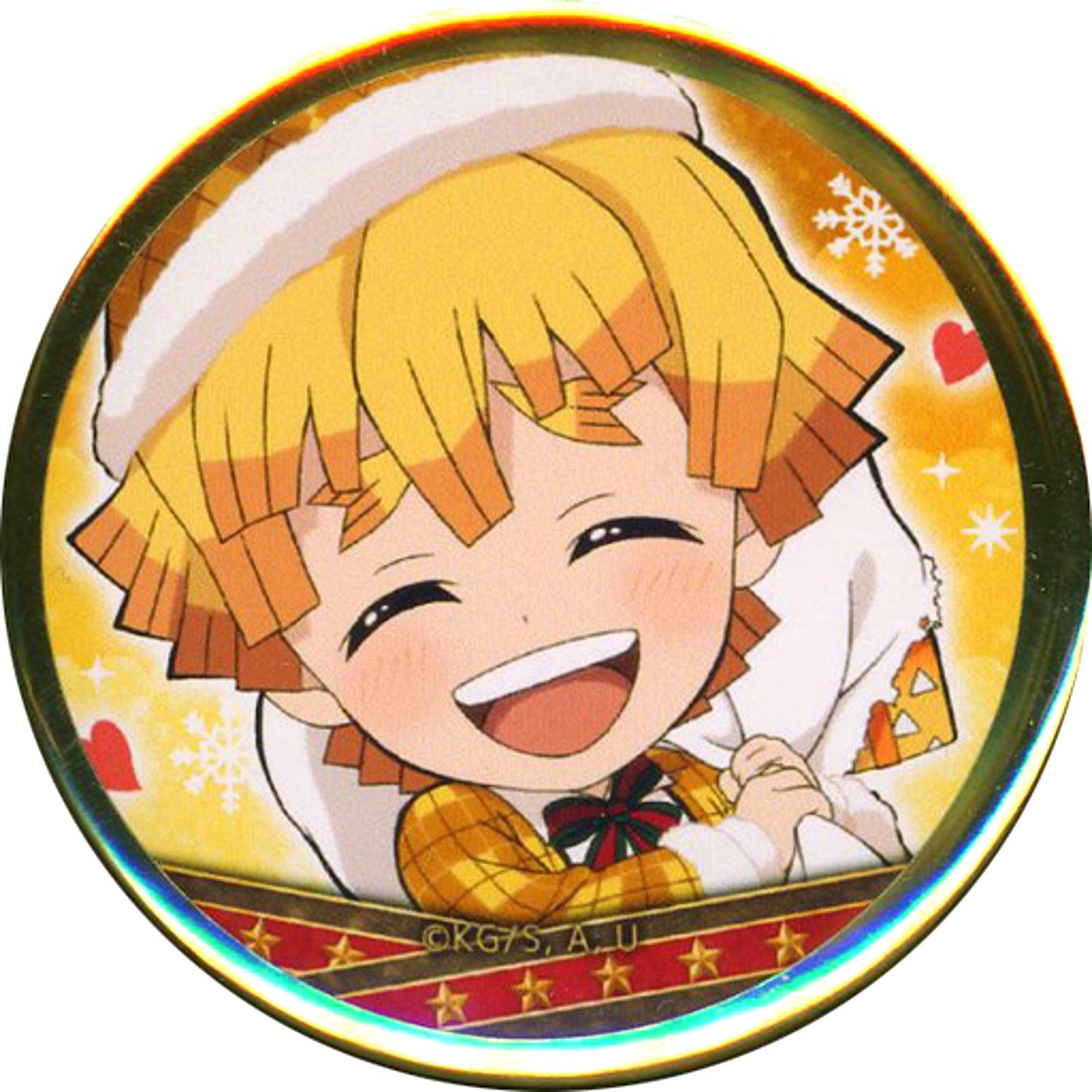 Zenitsu Agatsuma Demon Slayer ufotable Cafe Christmas Event 2021 Random Mylar Ring Button [USED]