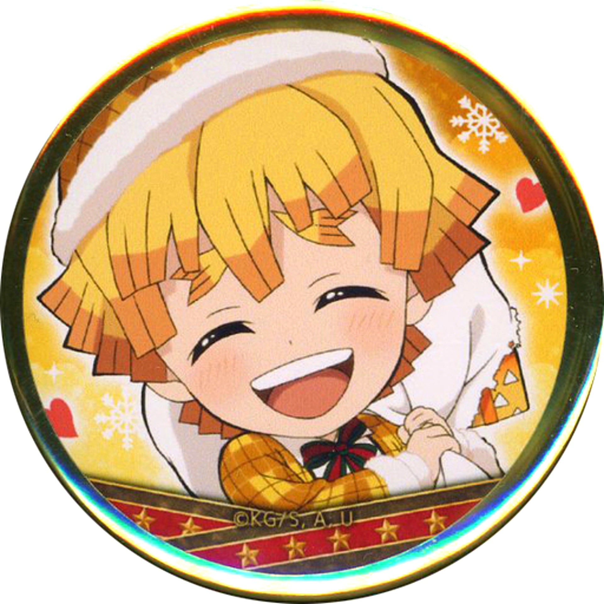 Zenitsu Agatsuma Demon Slayer ufotable Cafe Christmas Event 2021 Random Mylar Ring Button [USED]