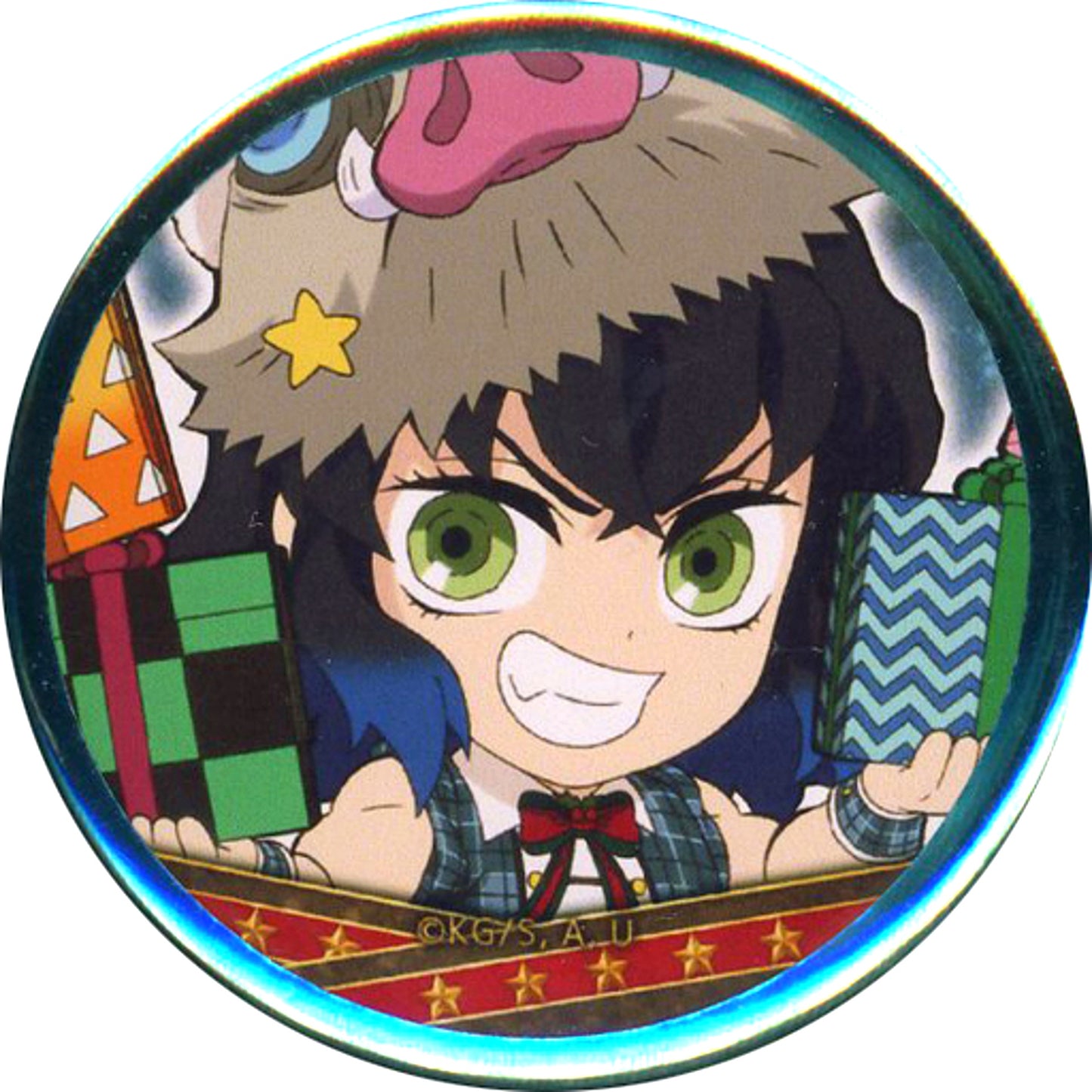 Inosuke Hashibira Demon Slayer: Kimetsu no Yaiba Random Mylar Ring Button x ufotable cafe Christmas Event 2021 [USED]