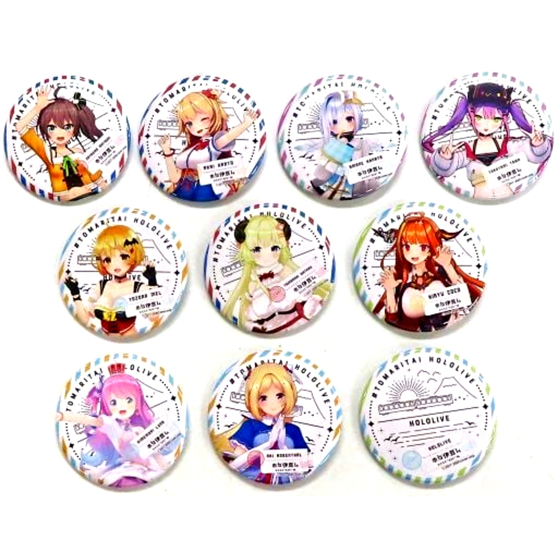 Set of 10 Group A Hololive Button Izu Travel Project Holo Izu mu [USED]