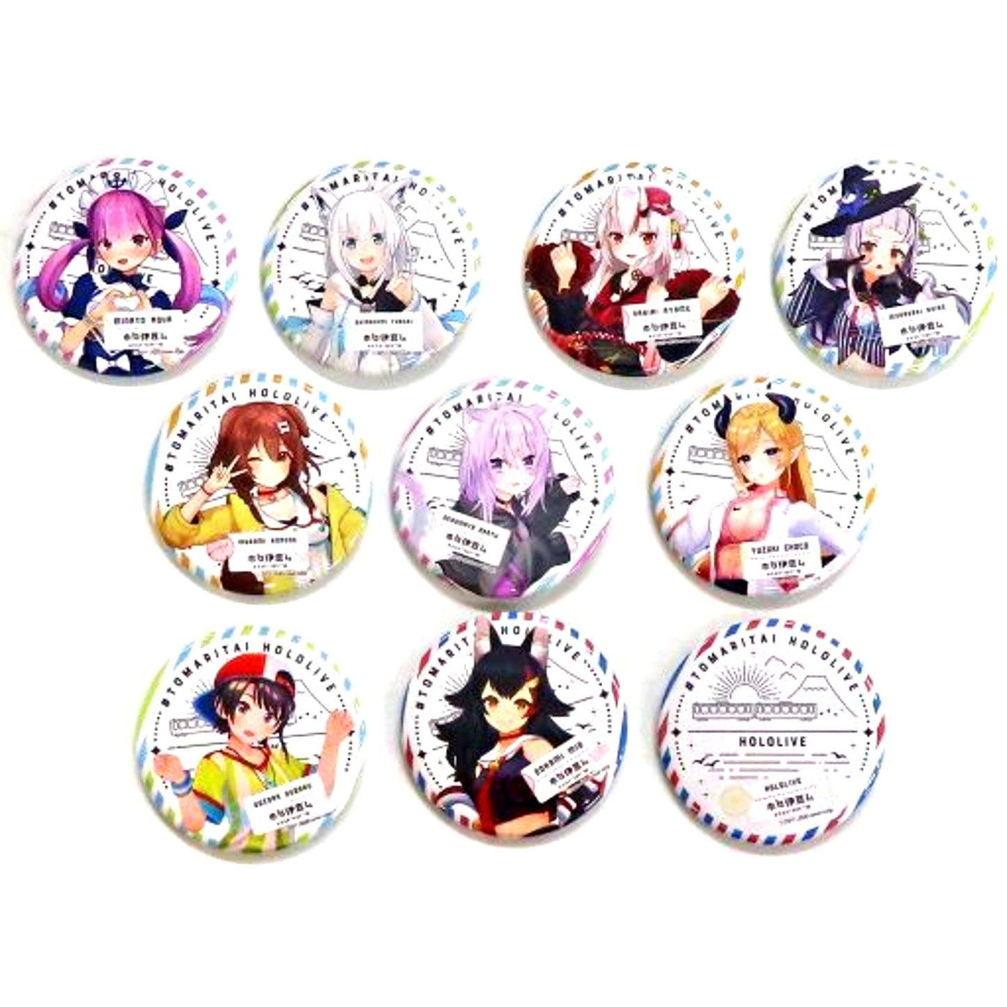 Set of 10 Group B Hololive Button Izu Travel Project Holo Izu mu [USED]