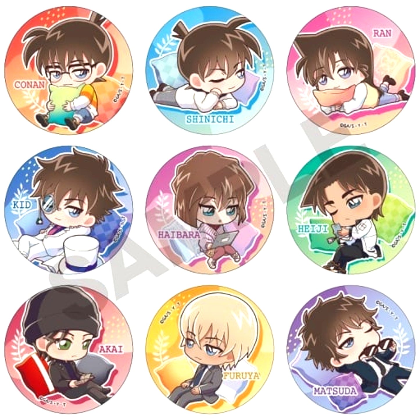 Set of 9 Detective Conan Trading Button Nobi Koro [USED]