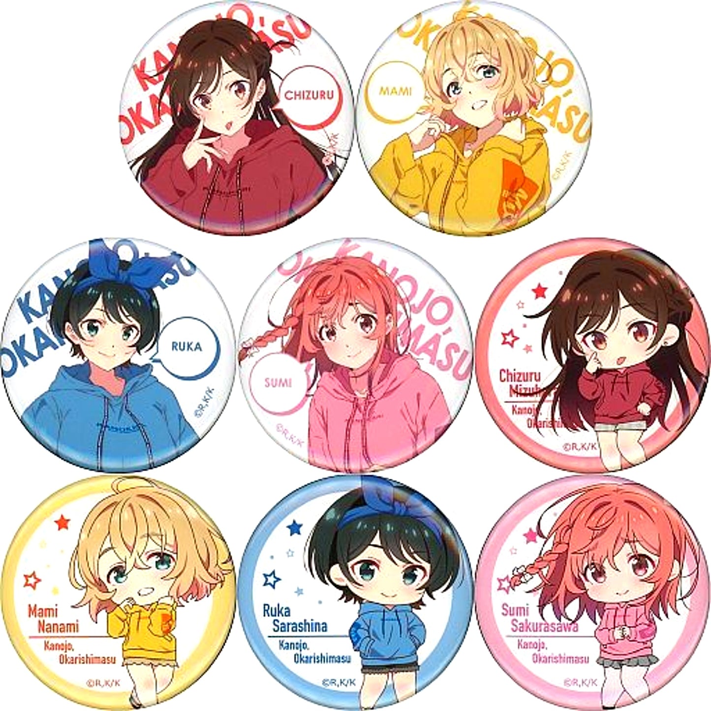 Set of 8 Rent-A-Girlfriend Button Kyaratto Kuji mini Atre Akihabara [USED]