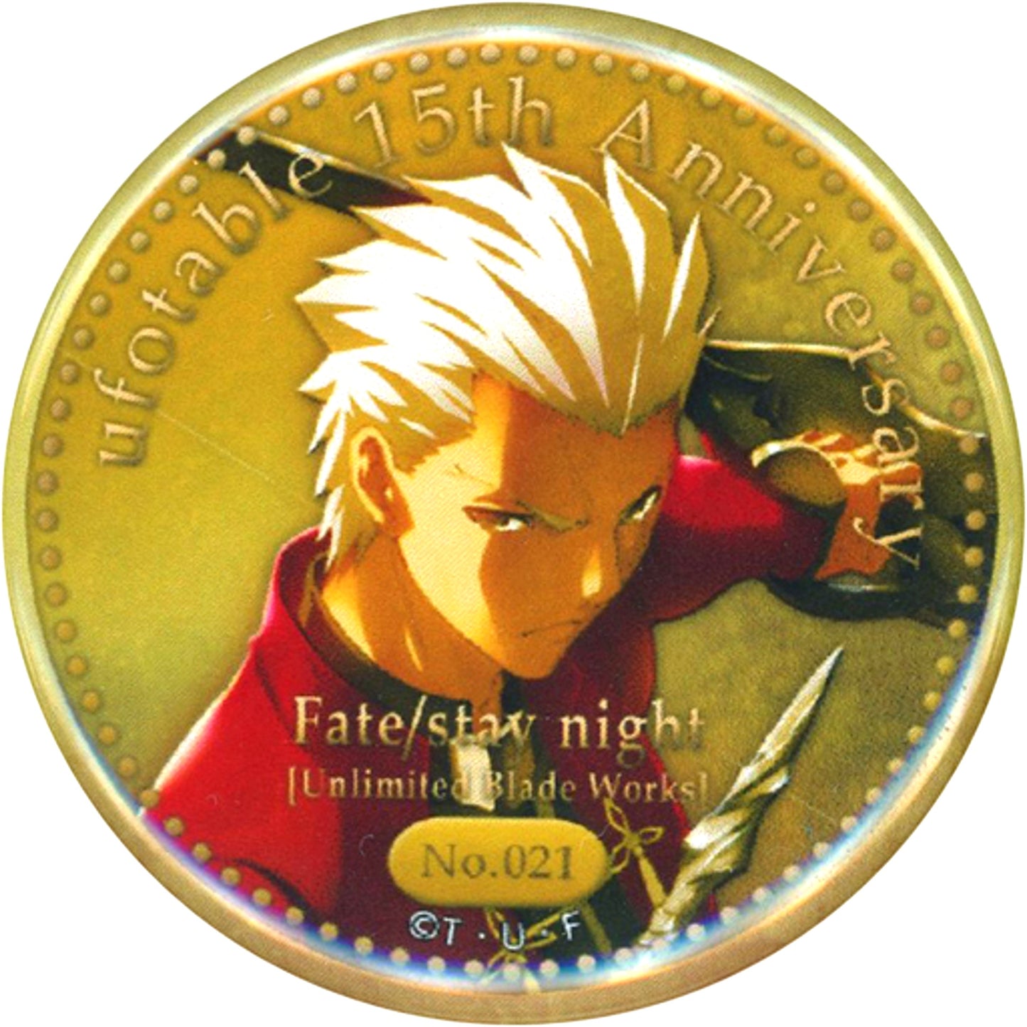 No.021 Archer Emiya Fate/stay night Unlimited Blade Works Medal Style Lottery Button ufotable 15th Anniversary Exhibition cafe ufotable 15th Anniversary Complete [USED]