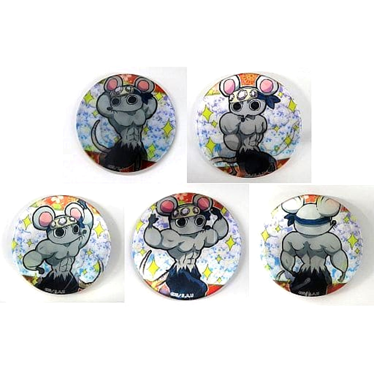 Demon Slayer: Kimetsu no Yaiba Entertainment District Arc Muscular Mouse Muscular Mouse Posing Lenticular Random Can Badge ufotable Cafe x Machi Asobi Cafe Limited 1st Period All 5 Types Set Buttons [USED]
