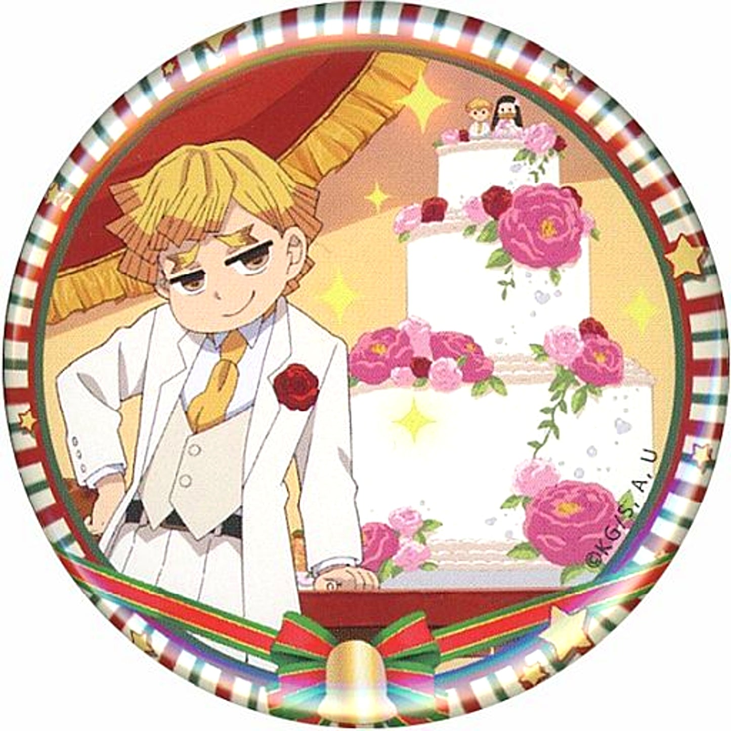 Zenitsu Agatsuma Cake Demon Slayer 57mm Random Button Entertainment District Arc Kimetsu Academy Christmas x ufotable Cafe Machi Asobi CAFE [USED]
