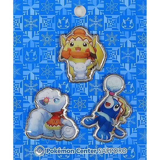 Pokemon Pikachu Alolan Vulpix Popplio Pokemon Center Sapporo Pins Set Pokemon Center Limited Pins [USED]
